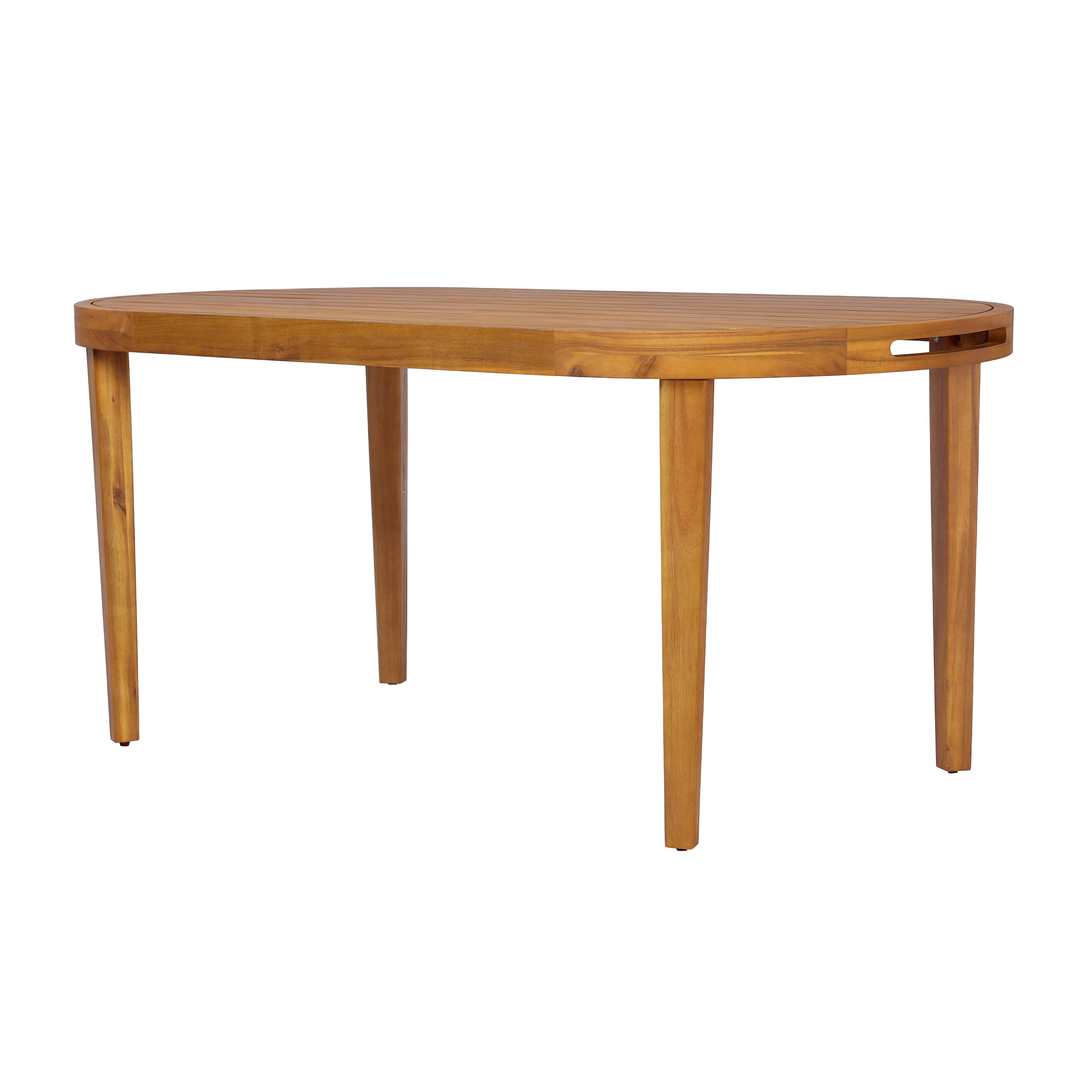 70" Oval Acacia Wood Outdoor Dining Table with Slatted Top, Weathered Finish,Teak finish