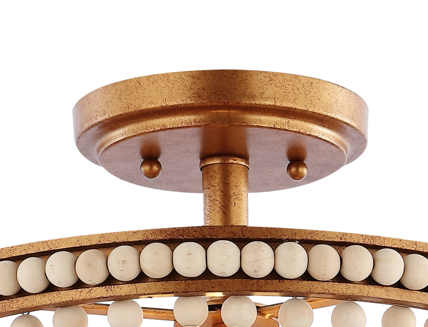 Allie 3-Light Bohemian Farmhouse Wood Bead/Iron LED Semi Flush Mount