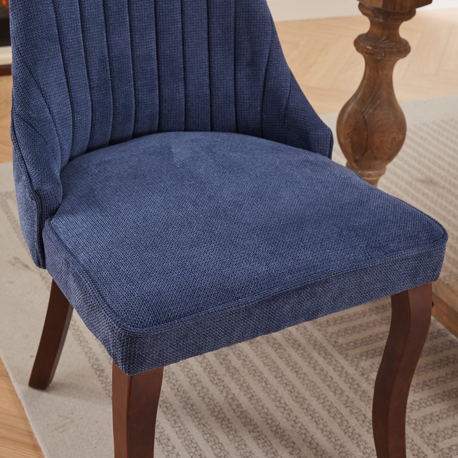 Rayon Cloth Flocking Linen Dining Chairs Channel Kitchen Dinner Chair Comfy Fabric Upholstered Accent Chair for Dining Room with Curved Solid Wood Legs,Set of 2 (Blue), SW1847BL