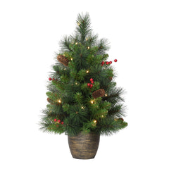 Pre-lit 2 ft Table Top Artificial Christmas Tree in Gold Base
