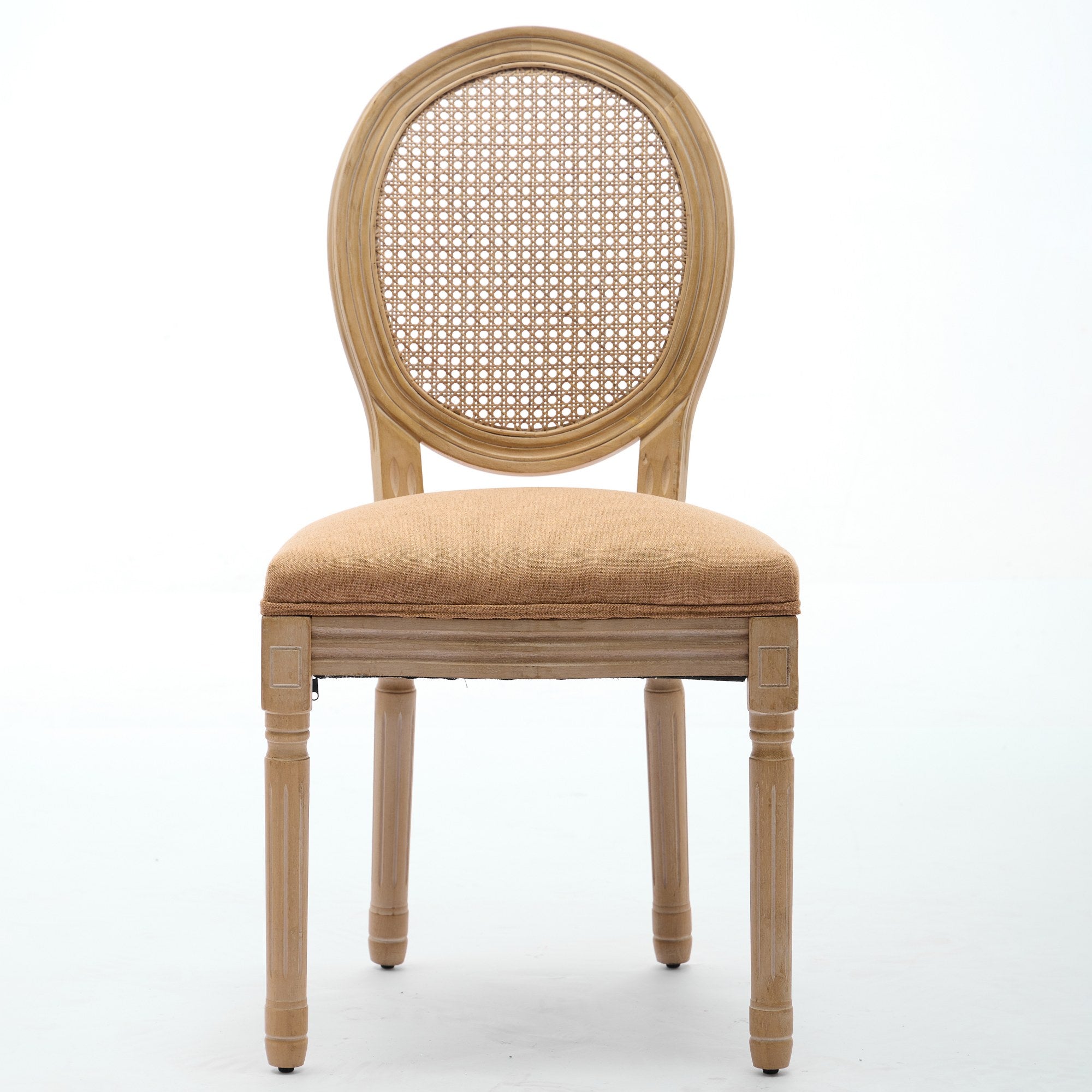French Country Dining Chairs with Round Rattan Backrest, Set of 2