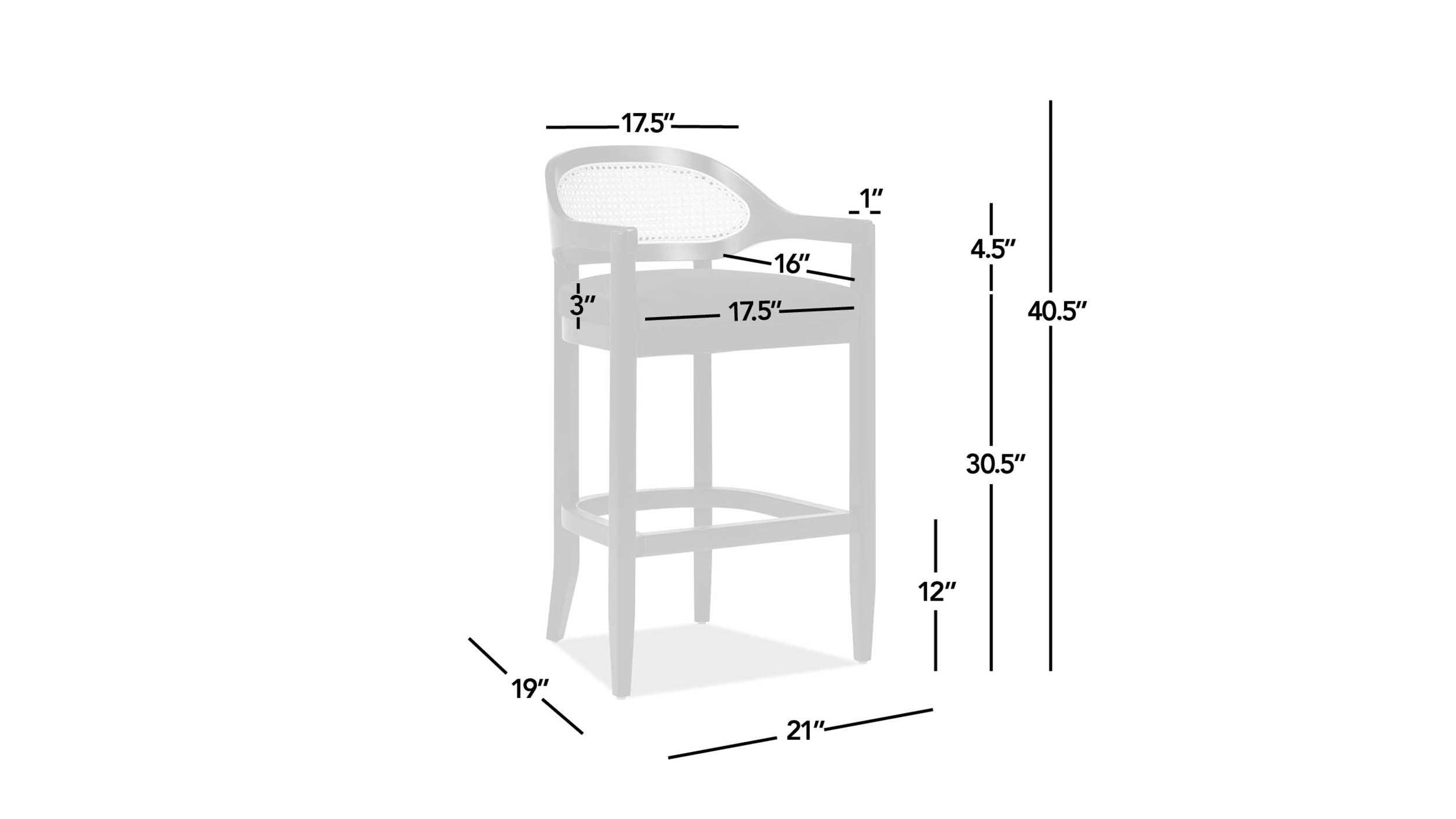 Americana Mid-Century Modern Cane Back Bar Stool
