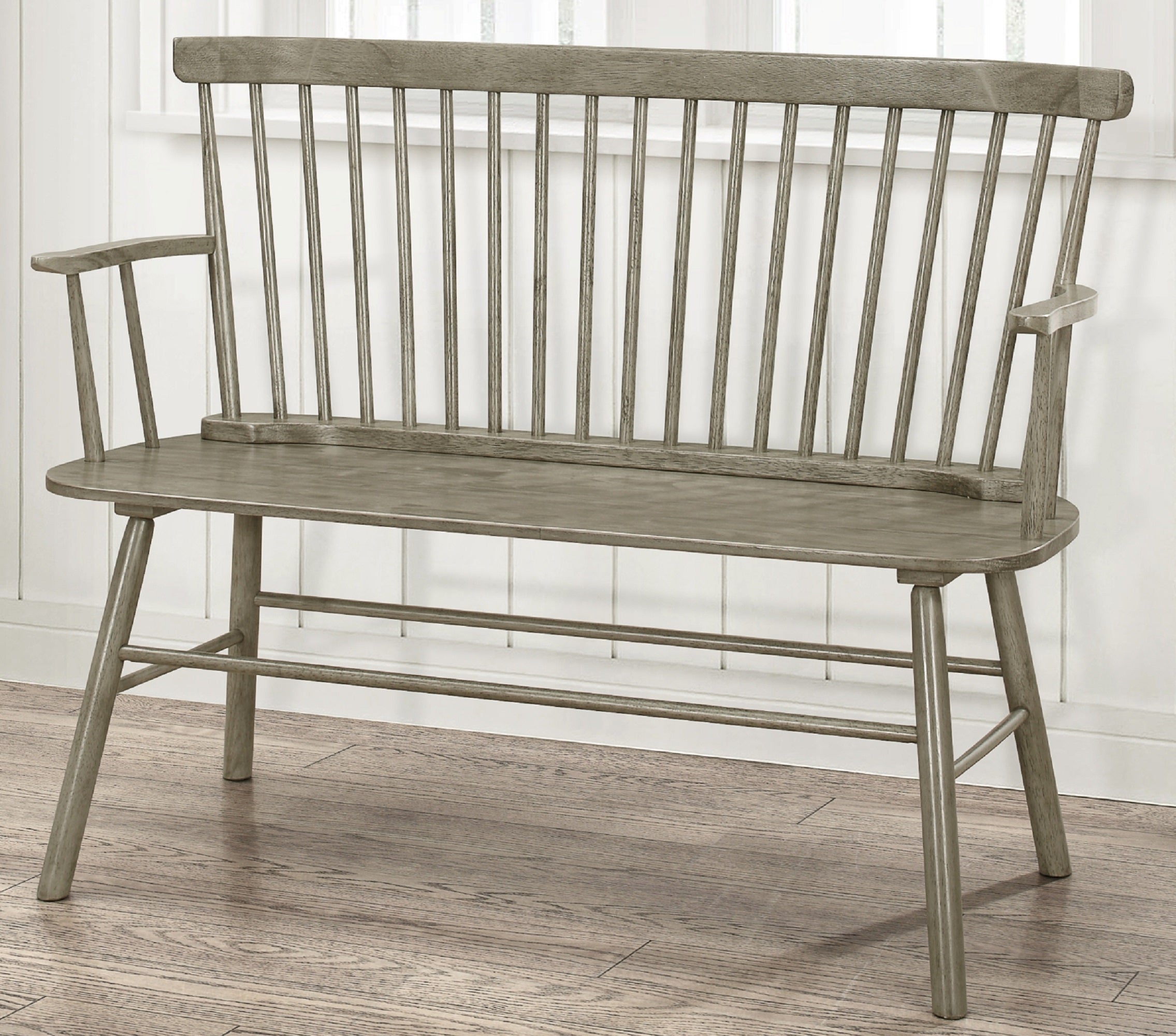 Farmhouse Vintage-Style Wood Spindle Back Bench