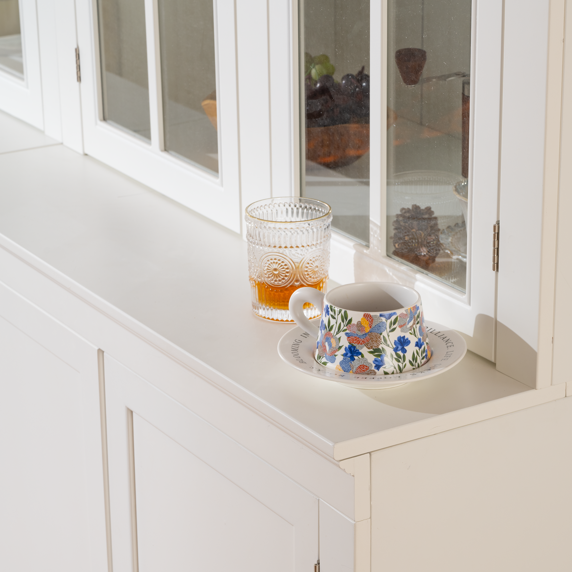 Classic Hutch Cabinet with Double Glass Doors