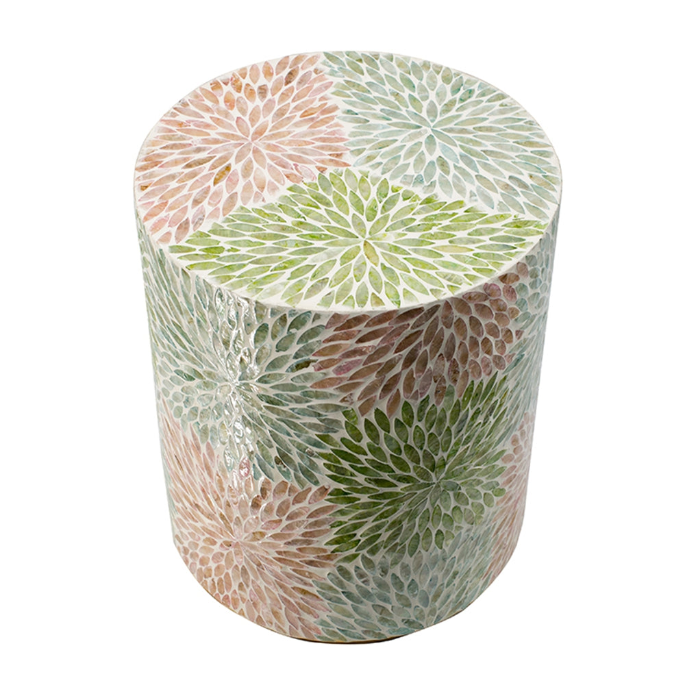 Floral Cylindrical Capiz Side Table