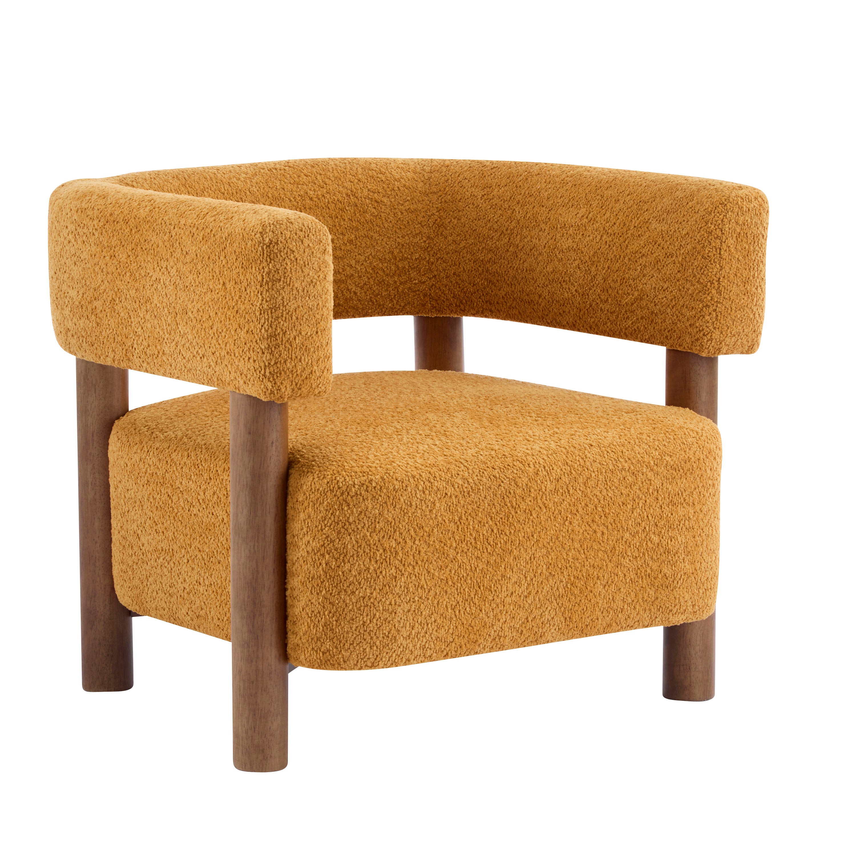 Boucle Upholstered Accent Arm Chair with Modern Wooden Frame