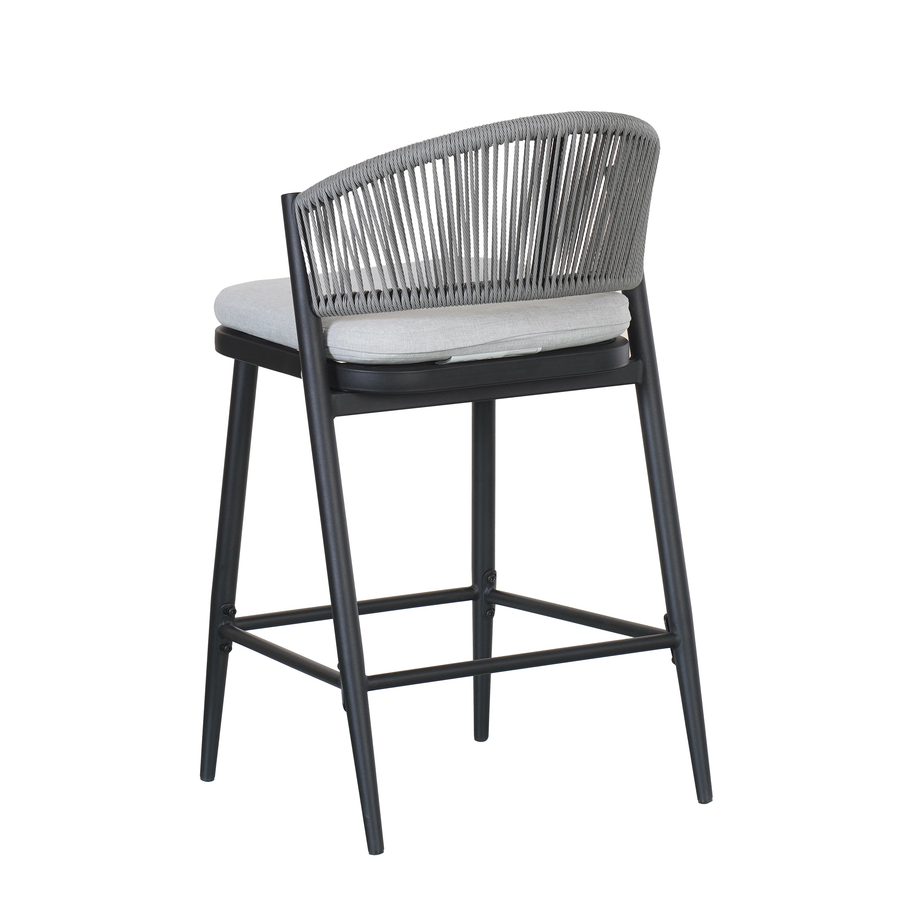 Outdoor Metal Frame Stools with Scallop-Shaped Backrest & Water-Resistant Cushions, Set of 2