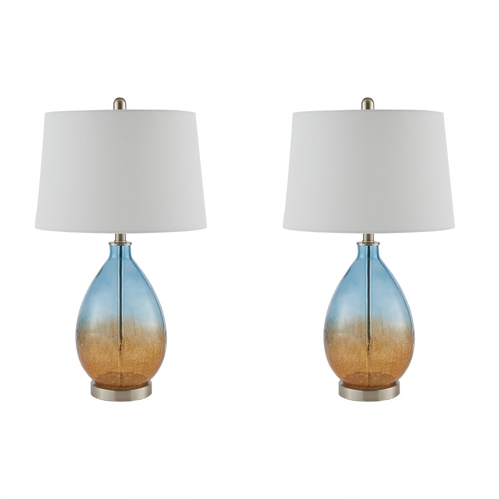Glass Table Lamp with Drum-Shaped Shade, Set of 2