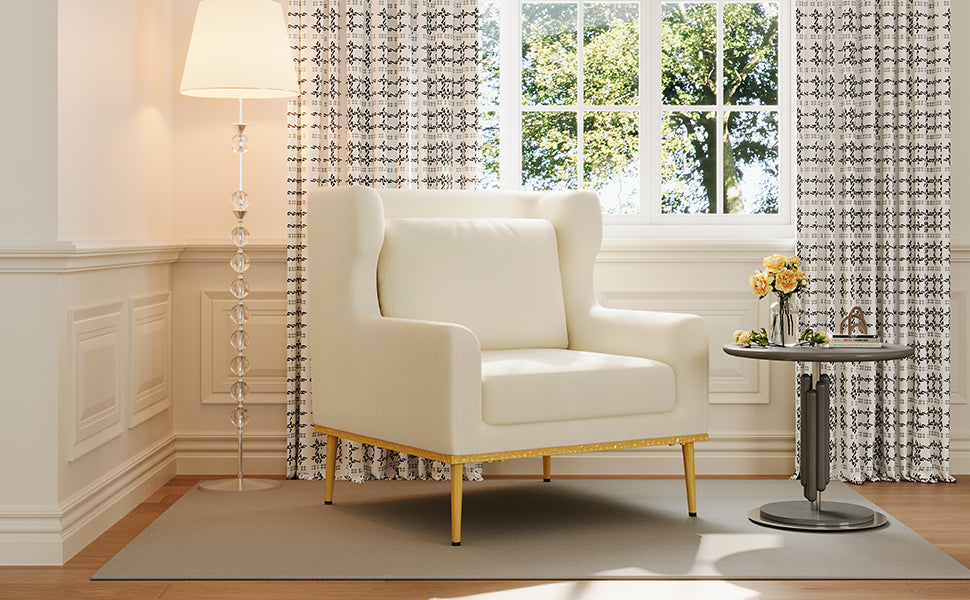 Modern Velvet Accent Chair with Arms and Gold Tone Legs