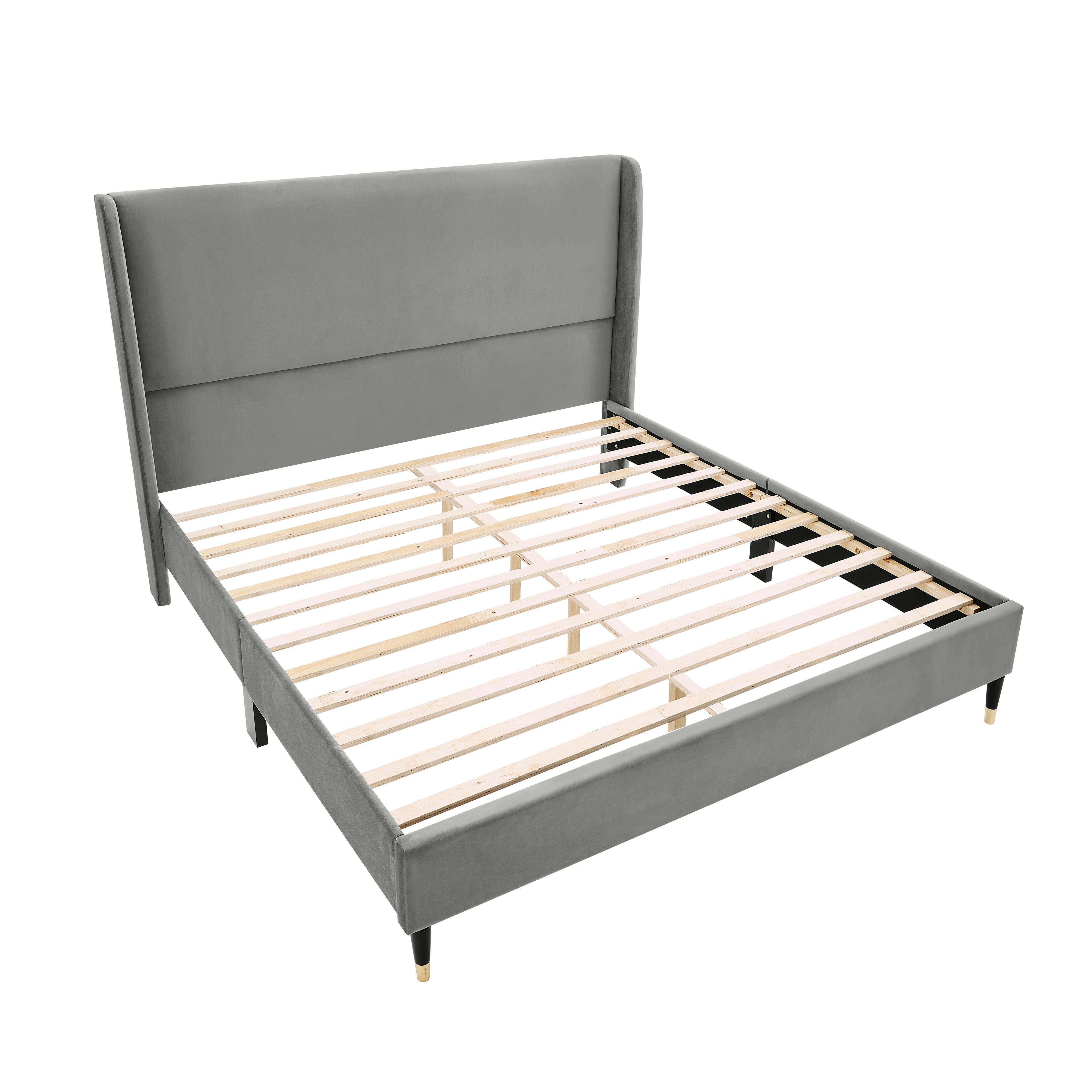 Rozita Velvet Wingback Platform Bed