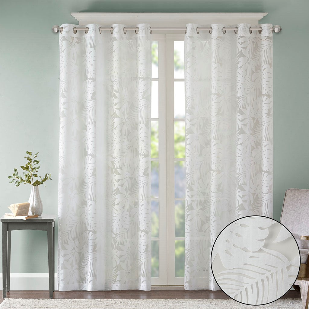 Leilani Palm Leaf Burnout Window Sheer White