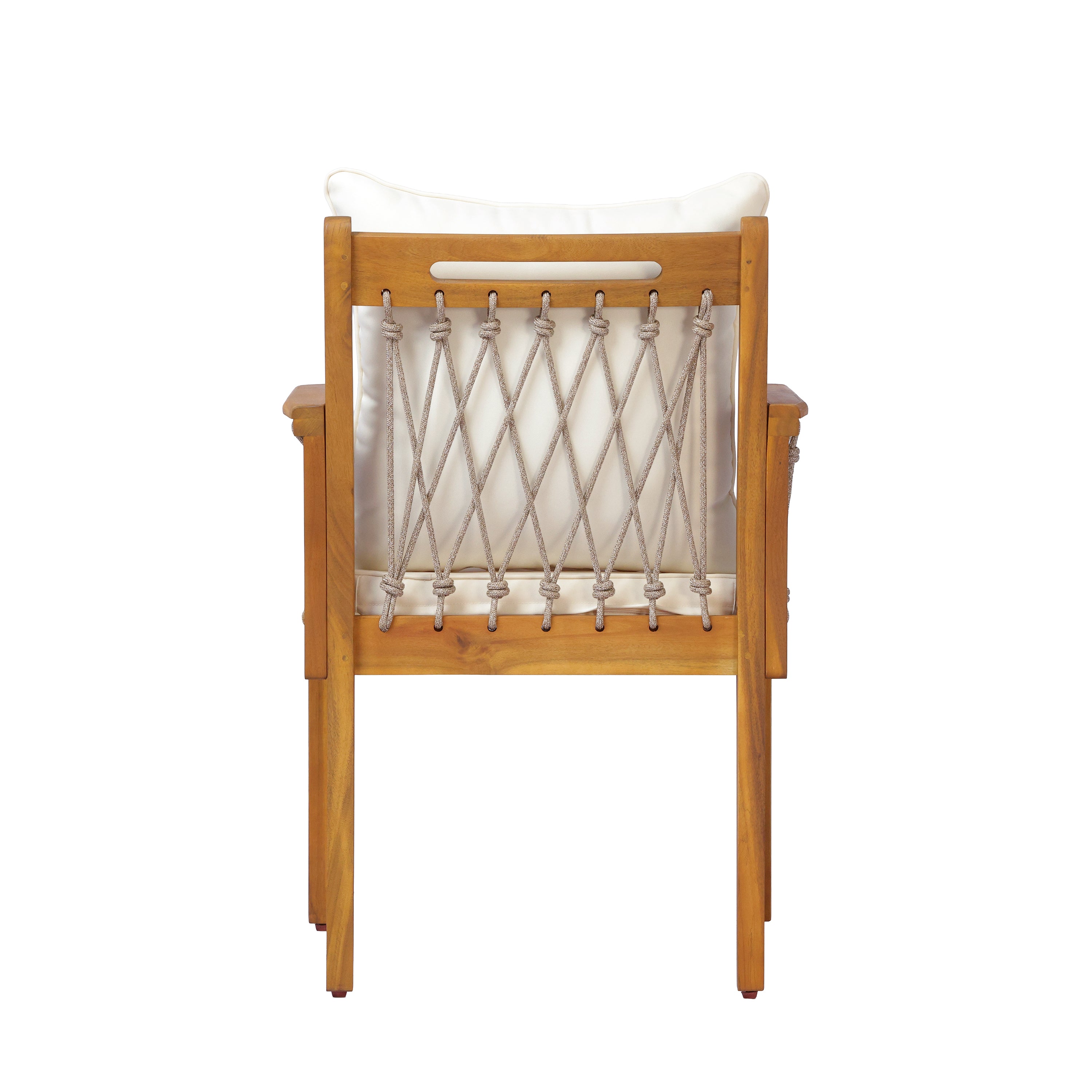 7-Piece Outdoor Acacia Wood Dining Set with Rope-Woven Armchairs