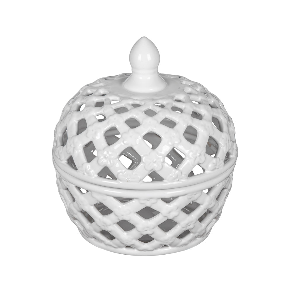 Brackets Ceramic Lidded Jar with Lattice Design and Tiny Flower Pattern - Thumbnail 3