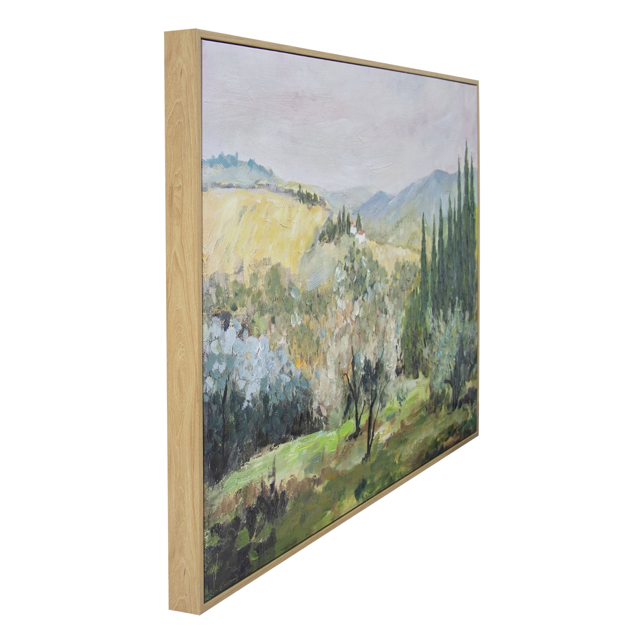 Tuscan Hills Hand Painted Floating Framed Wall Art Print 24x36 Inches