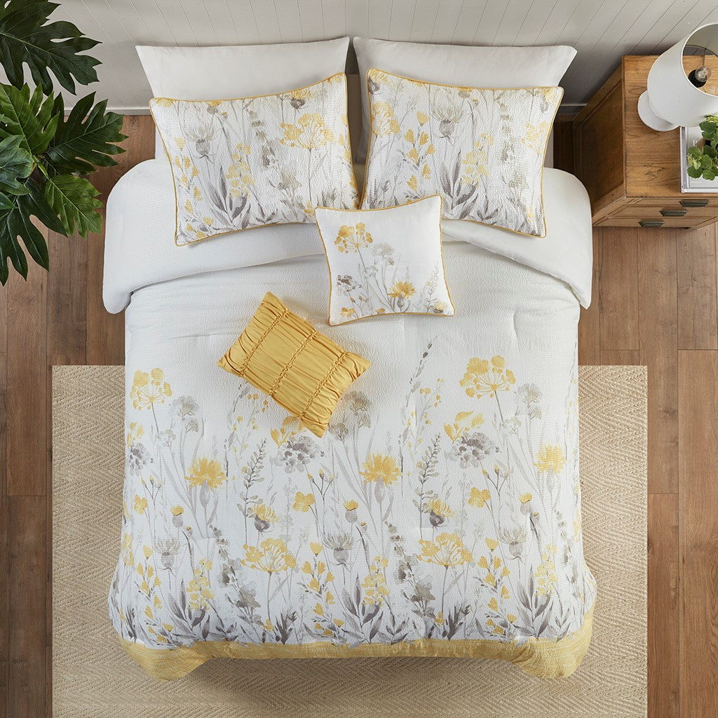 5 Piece Seersucker Comforter Set with Throw Pillows