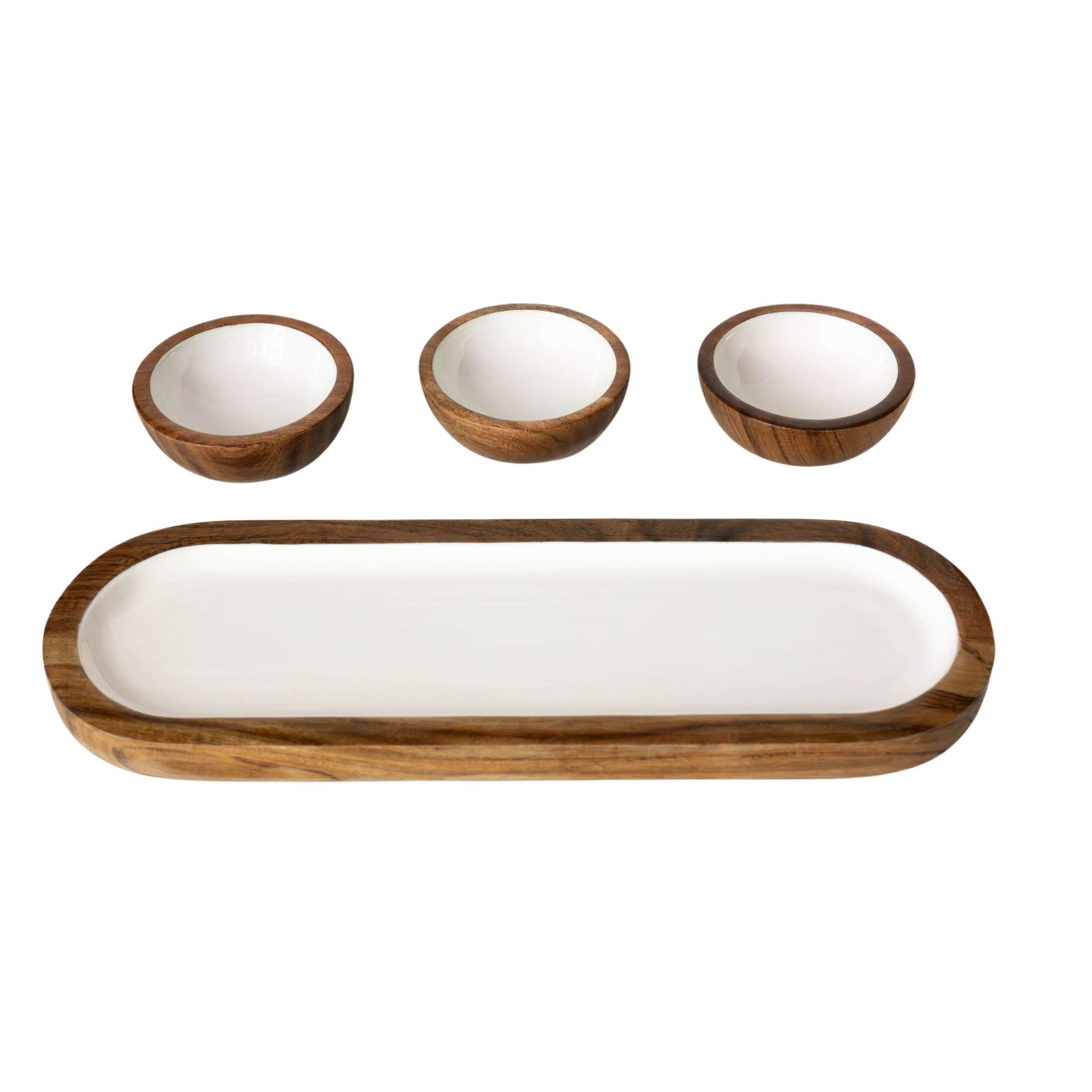Jeanne Fitz Wood + White Collection Acacia Wood 3 Dipping Bowls and Tray