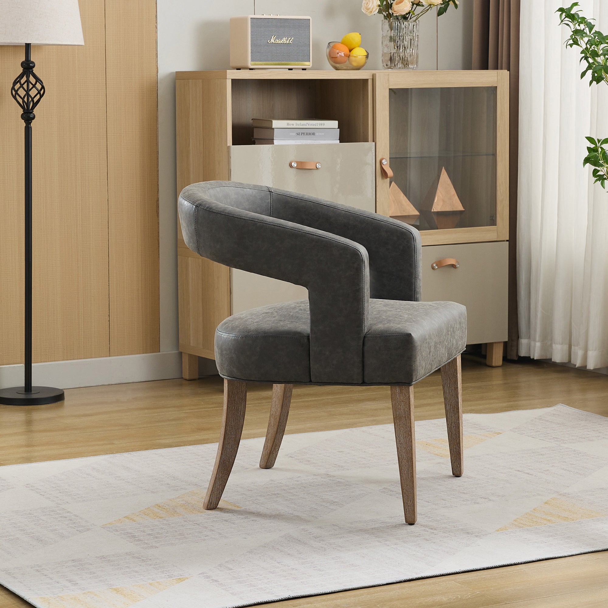 Open-Back Barrel Accent Chair with Velvet Upholstery and Weathered Solid Wood Legs