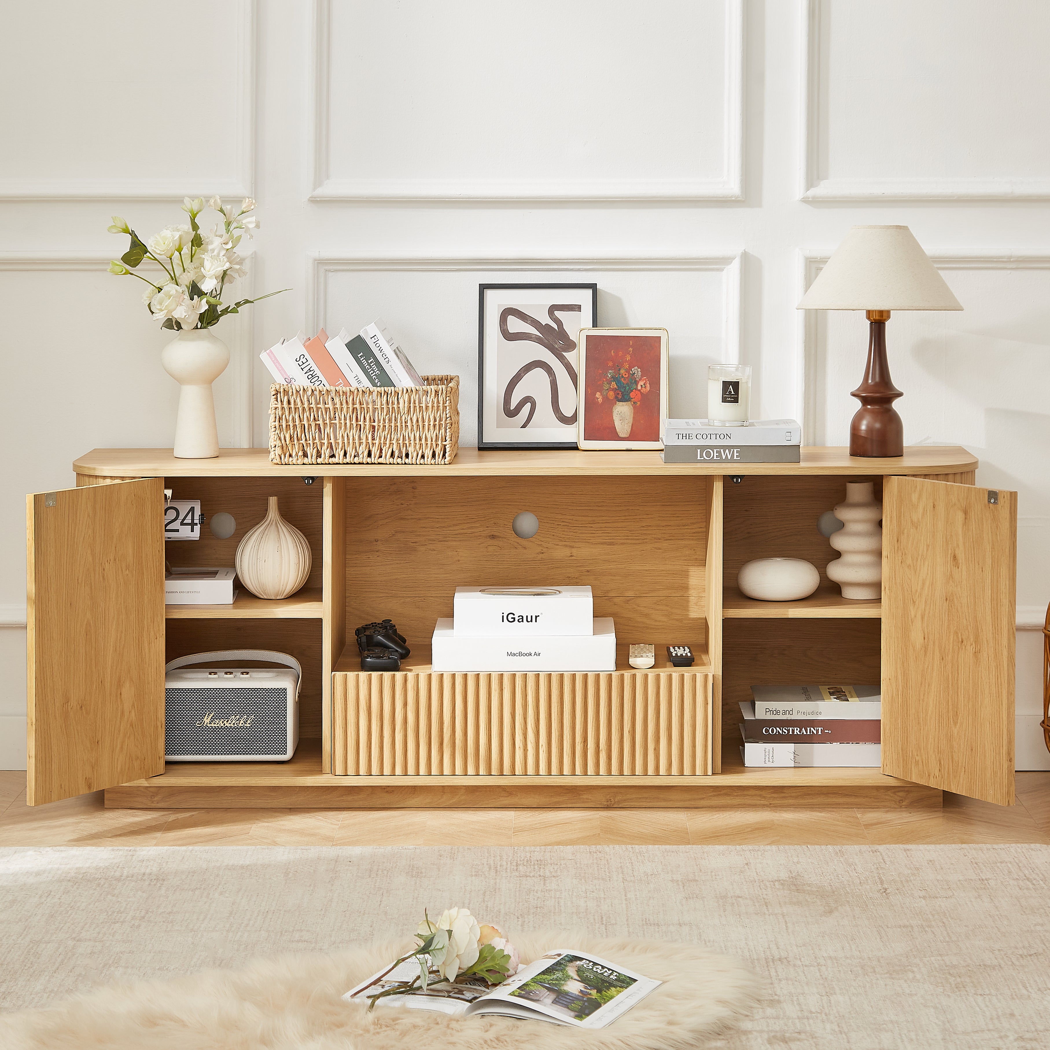 Modern Wavy TV Stand Rounded Sideboard
