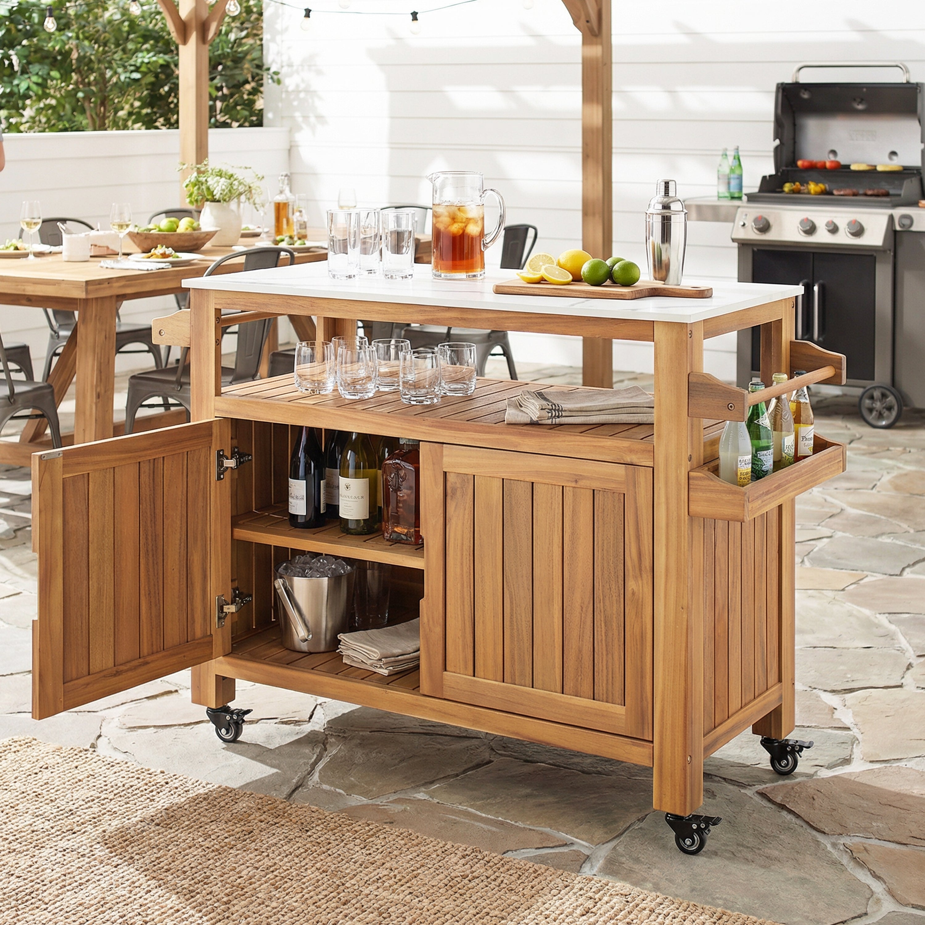 Murphy Outdoor Patio Acacia Wood Bar Cart