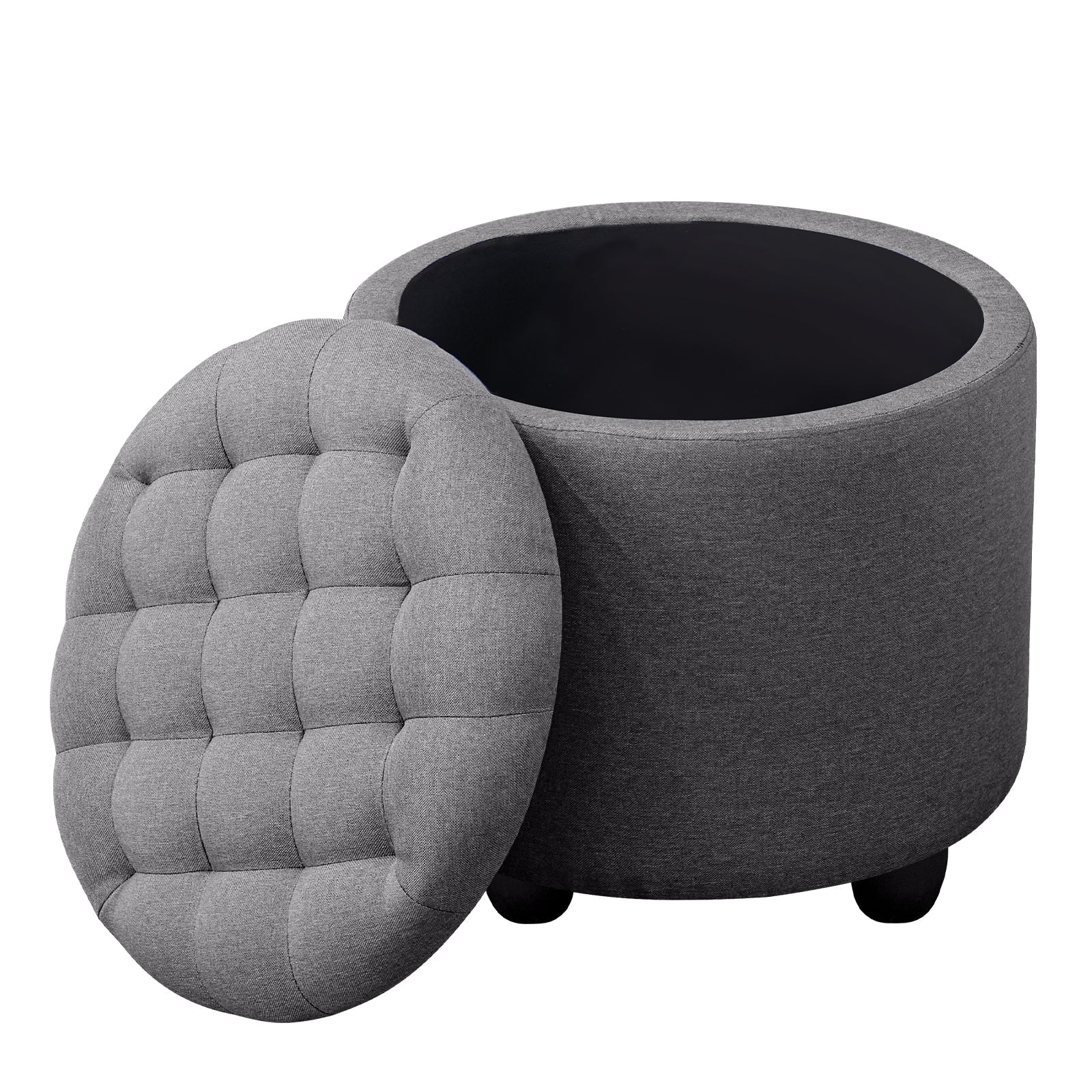Small Upholstered Circle Pouf Footstool with Removable Lid Storage