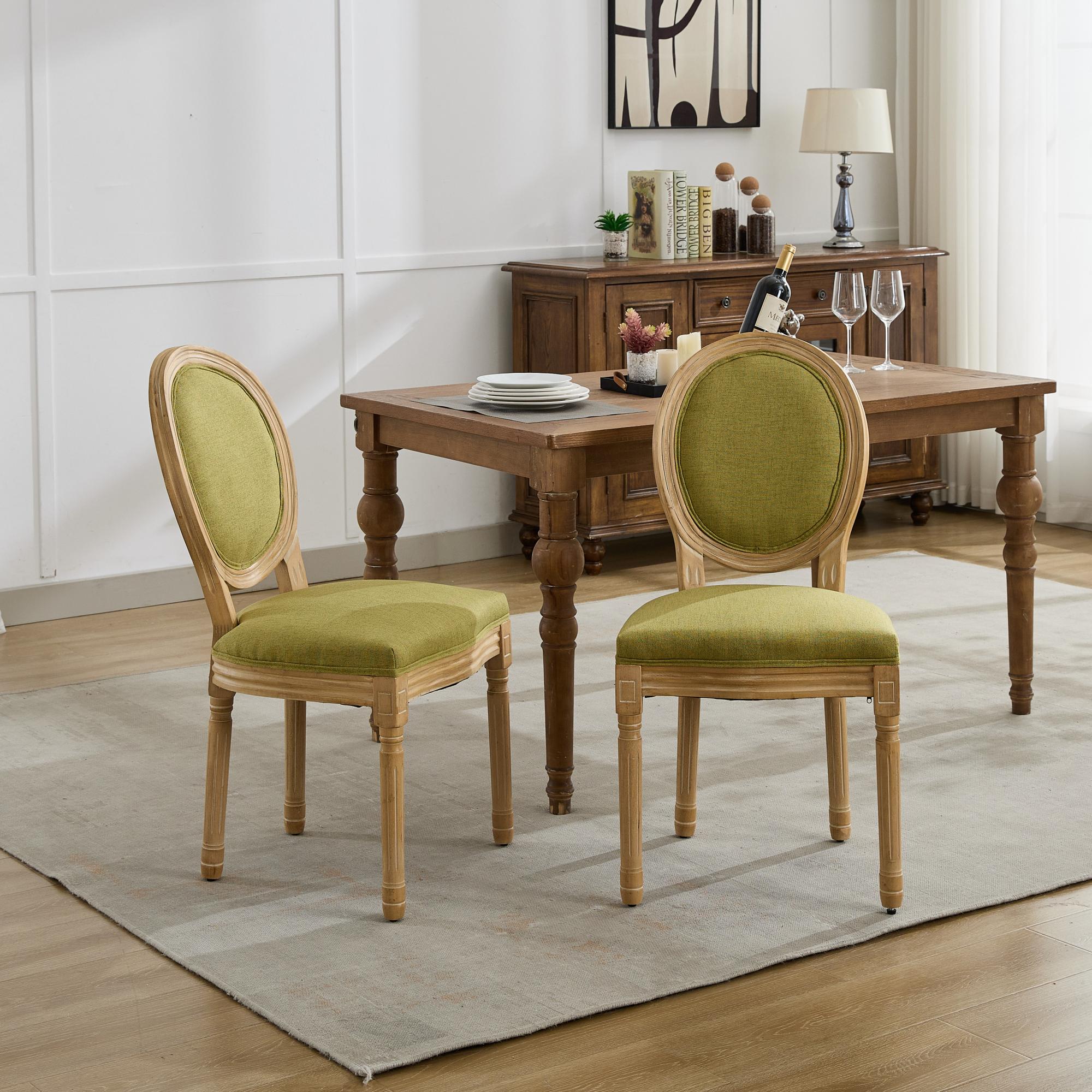 French Country Dining Chairs with Round Upholstered Backrest, Set of 2