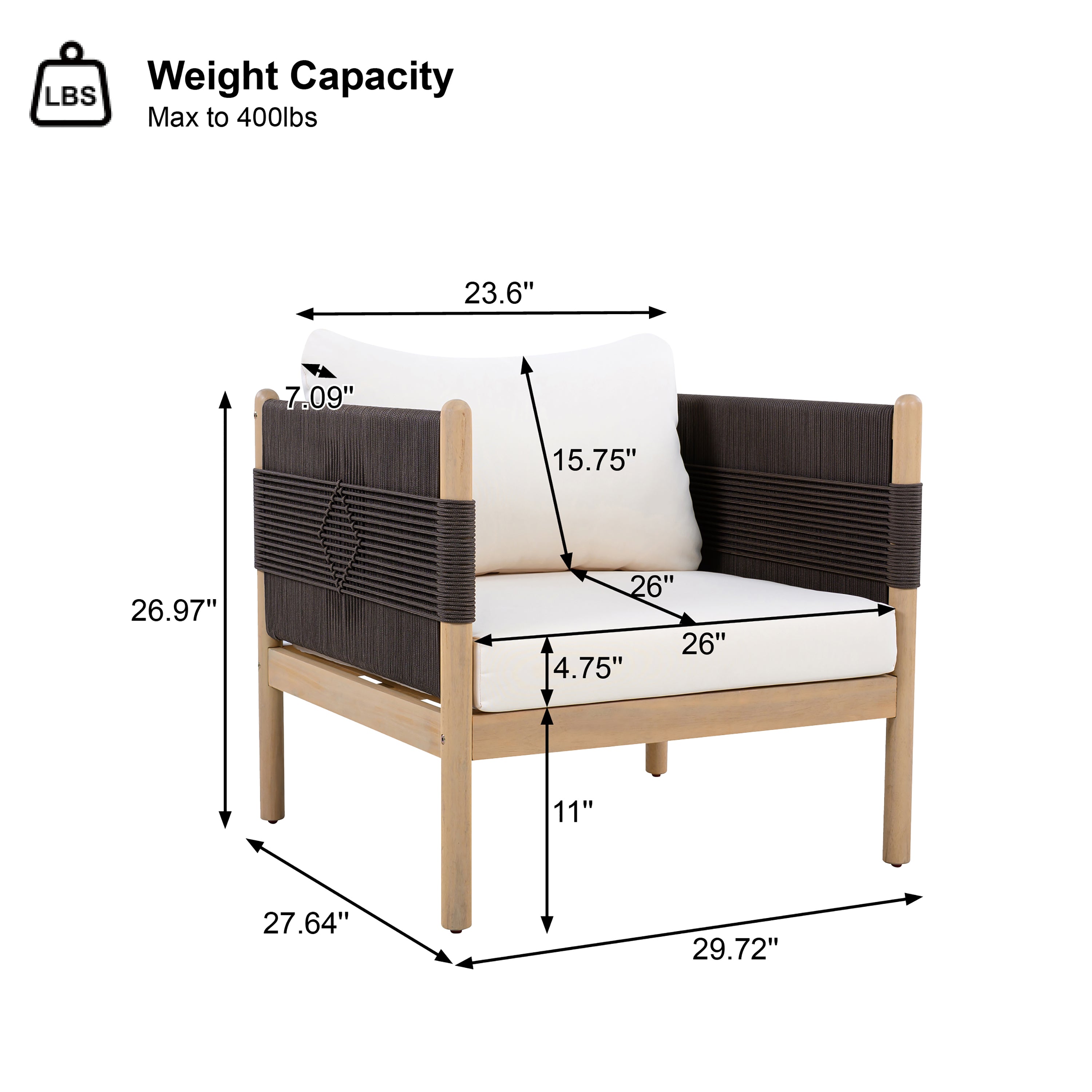 Seabrook Acacia Wood Outdoor Club Chair with Diamond Rope Weave & Cushions