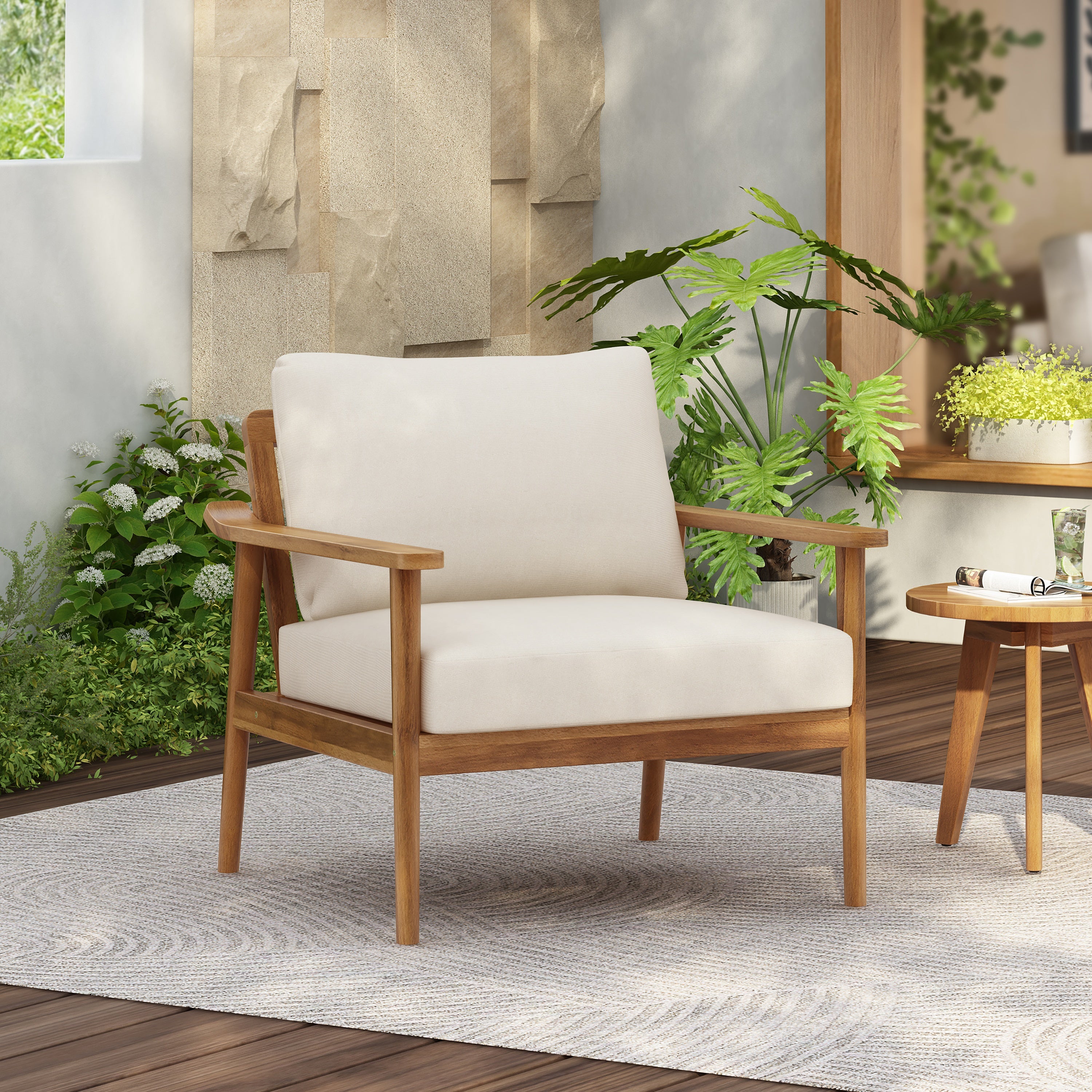 Mid-Century Modern Outdoor Lounge Chair with Cushions
