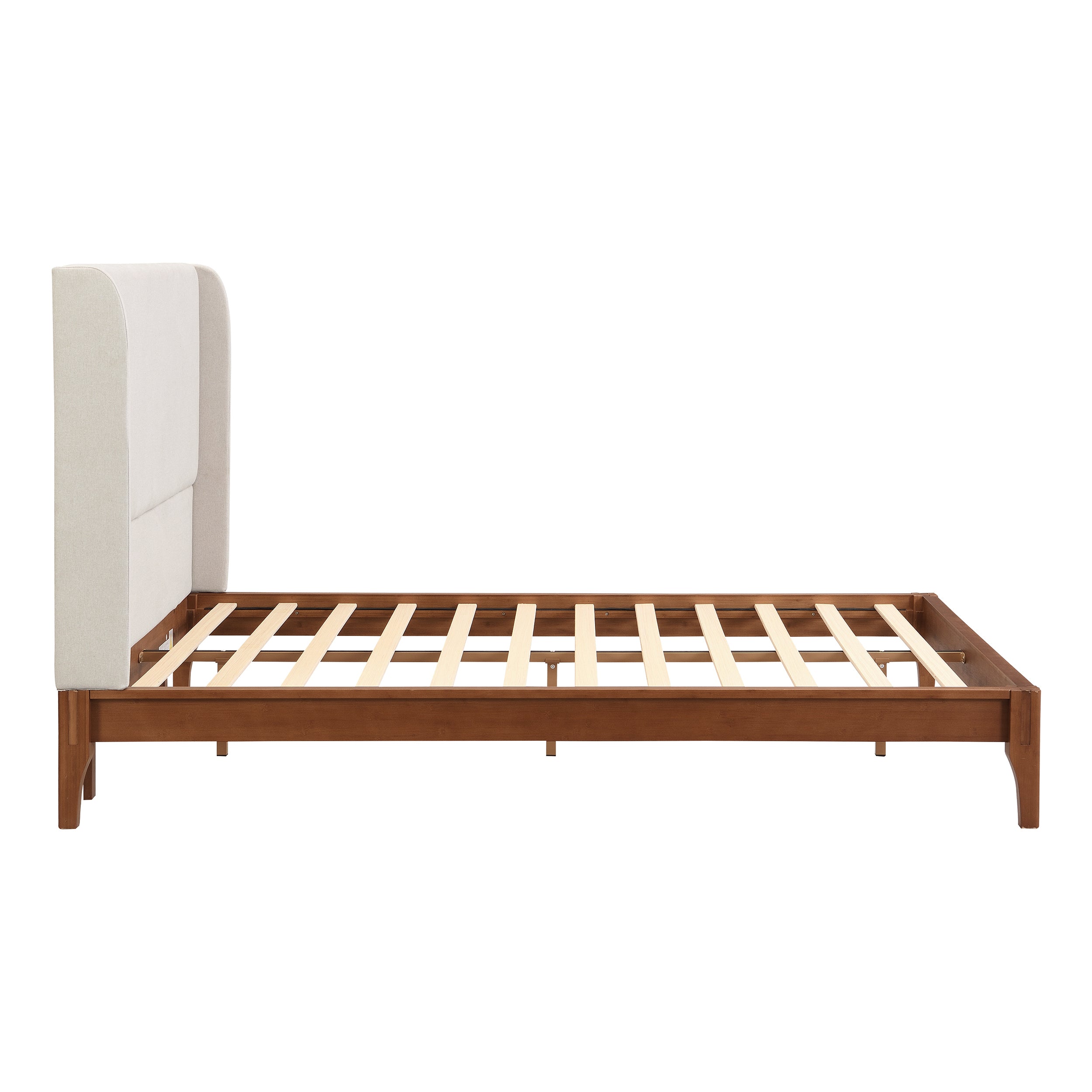 Solid Dry Bamboo Wood Platform Bed with 48" Upholstered High Headboard