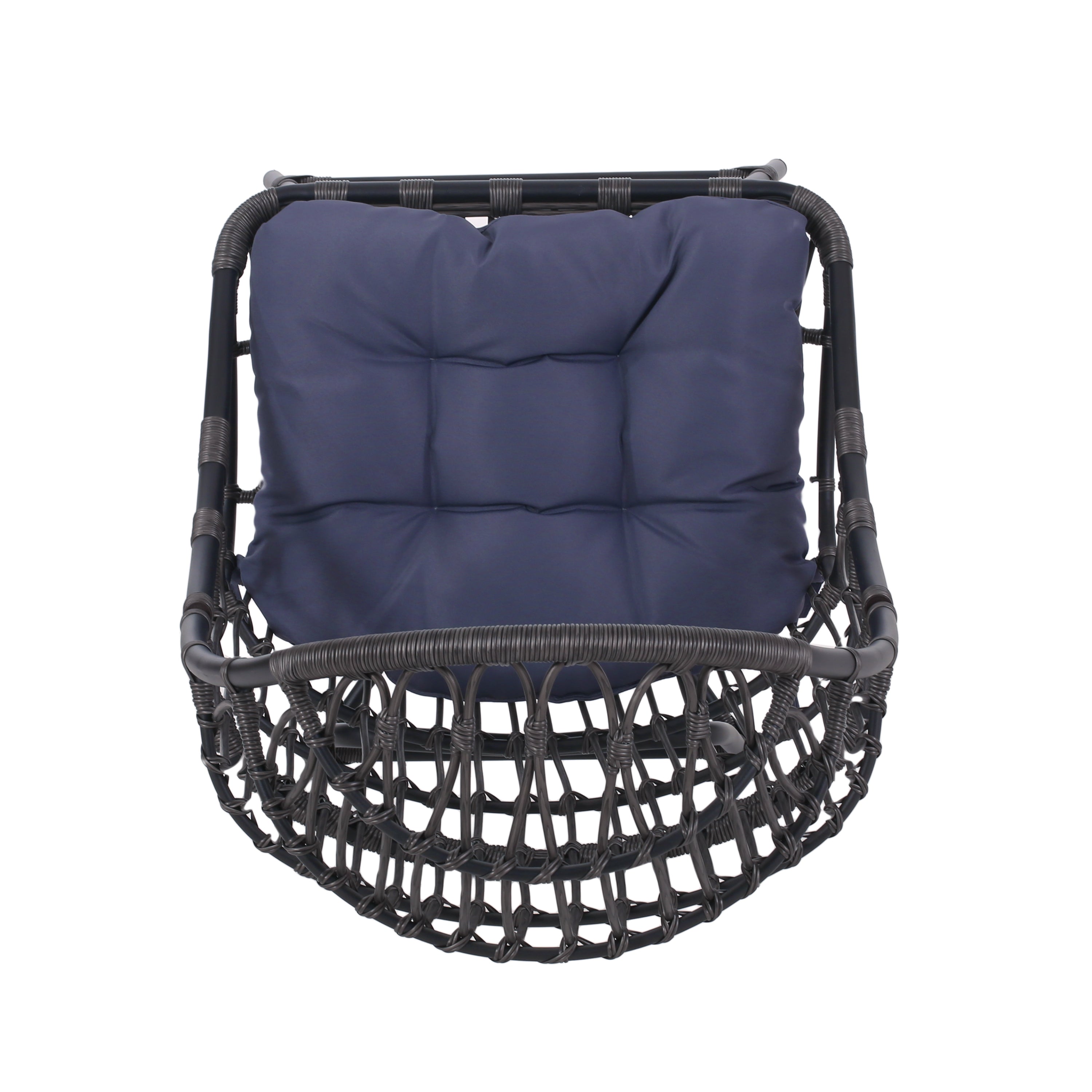 Outdoor Basket Chair with Gridded Design and Metal Frame