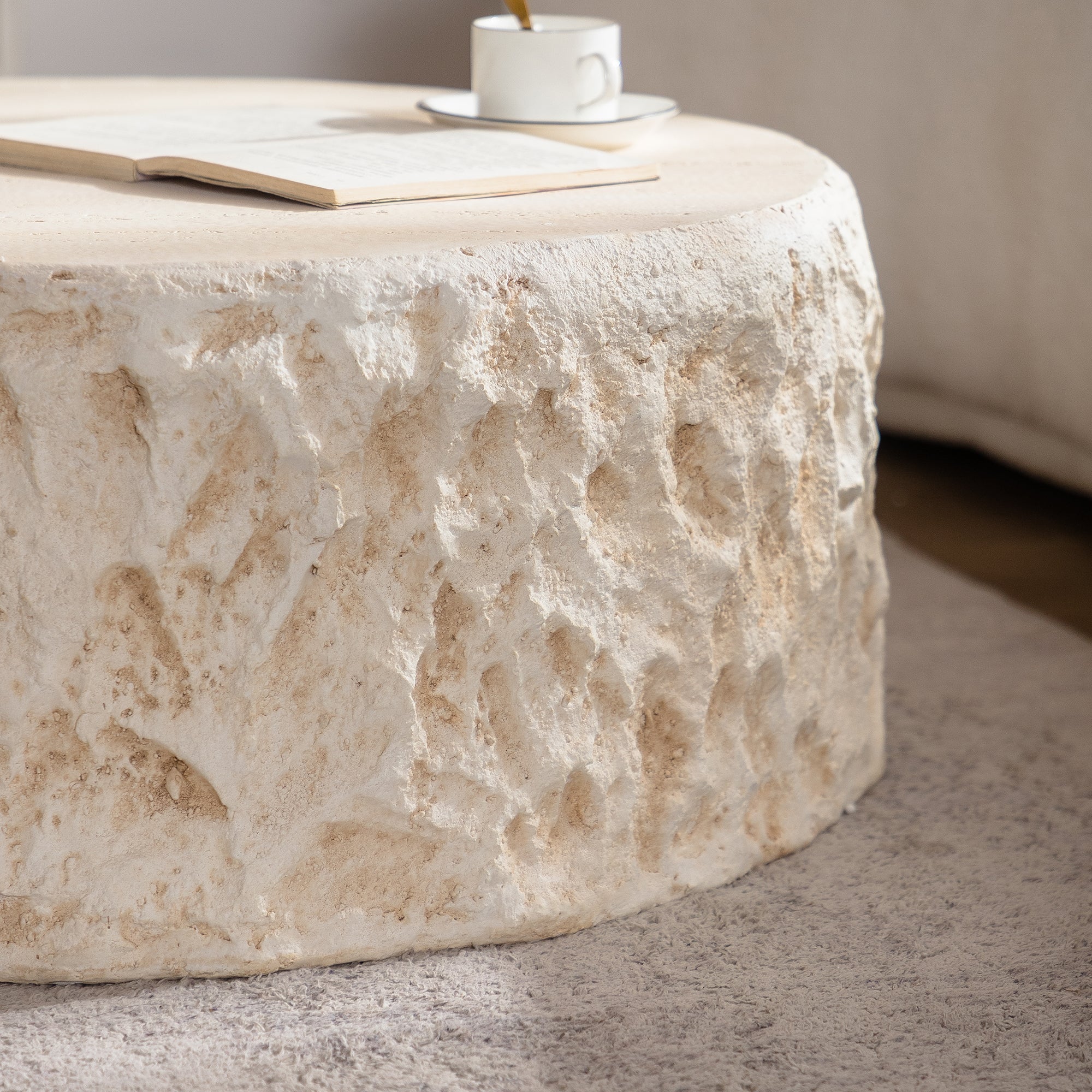 Mid-Century Round Faux Stone Coffee Table