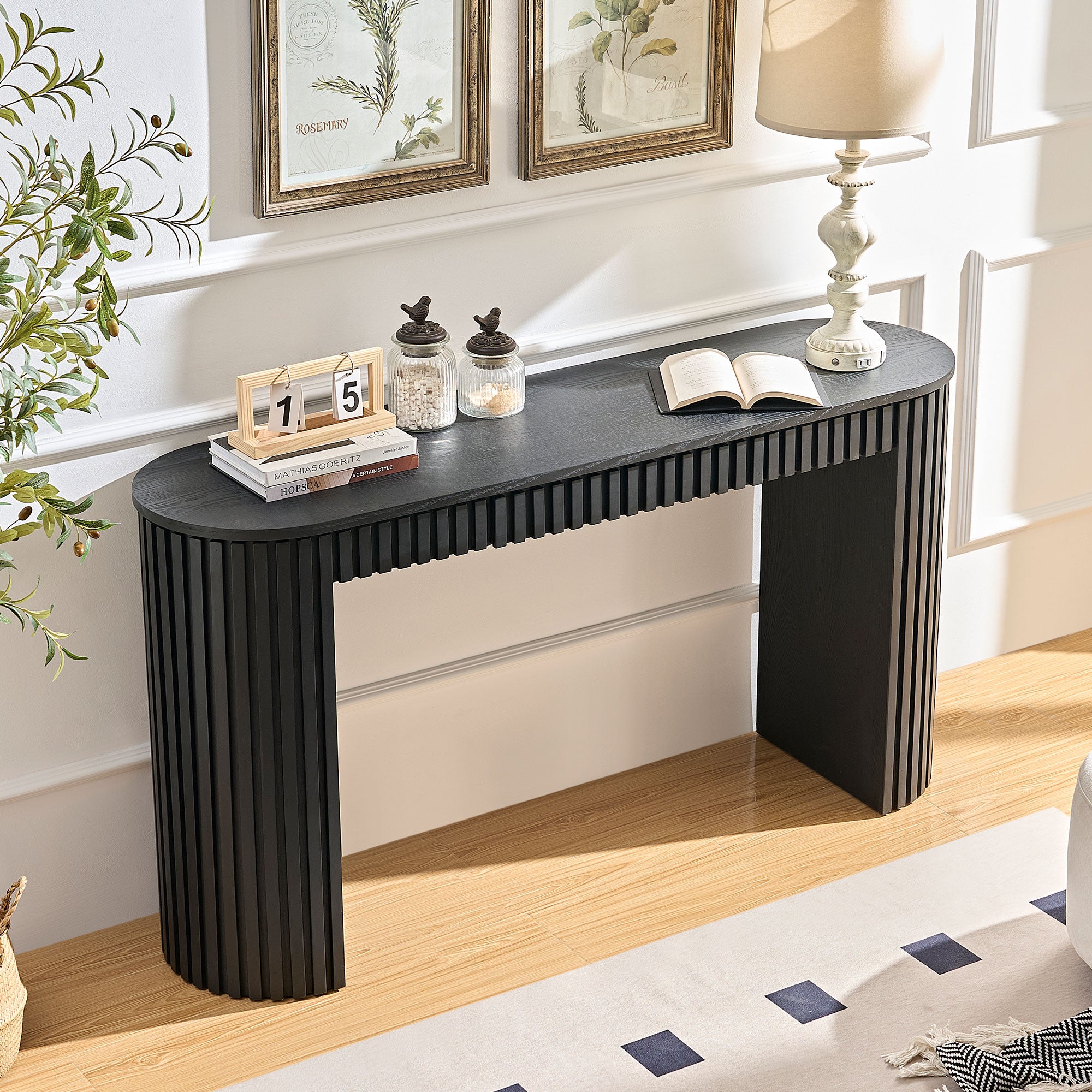 Mariposa Console Table with Drawer and Unique Vertical Stripe Design
