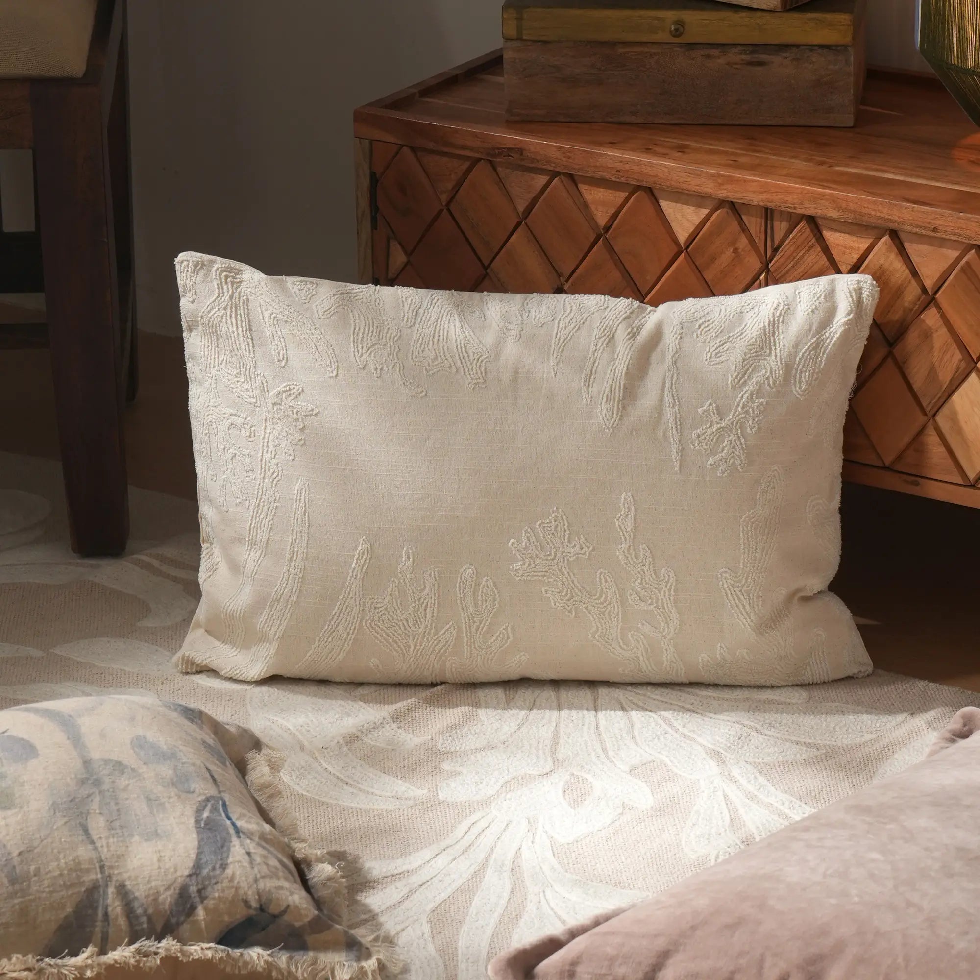 Cotton Underwater Embroidered Lumbar Pillow