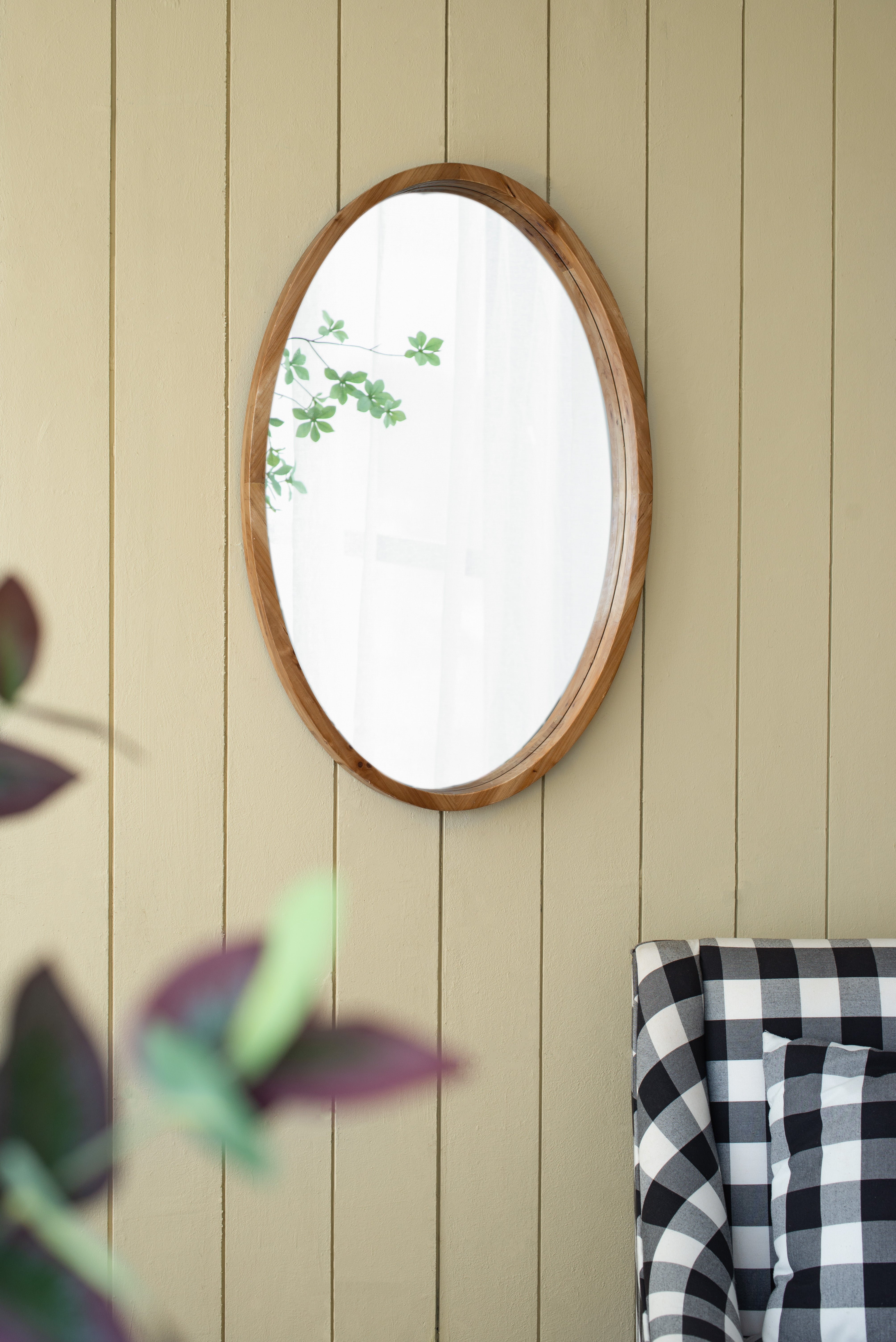 Oval Wall Mirror with Wood Frame