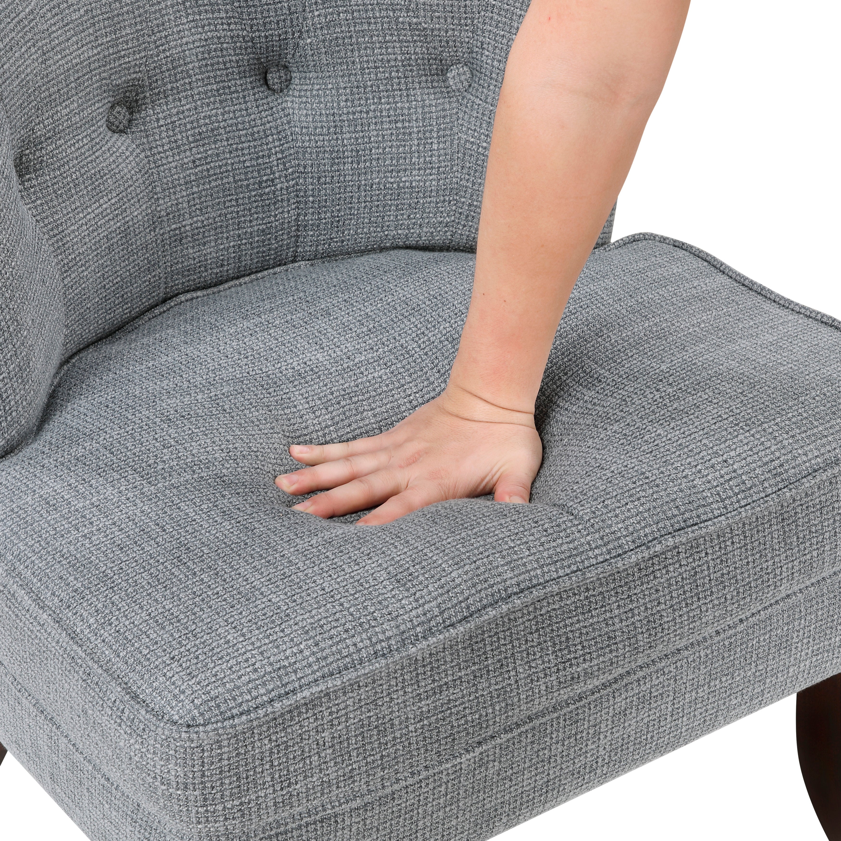Armless Button Tufted Accent Chair with Solid Wood Legs