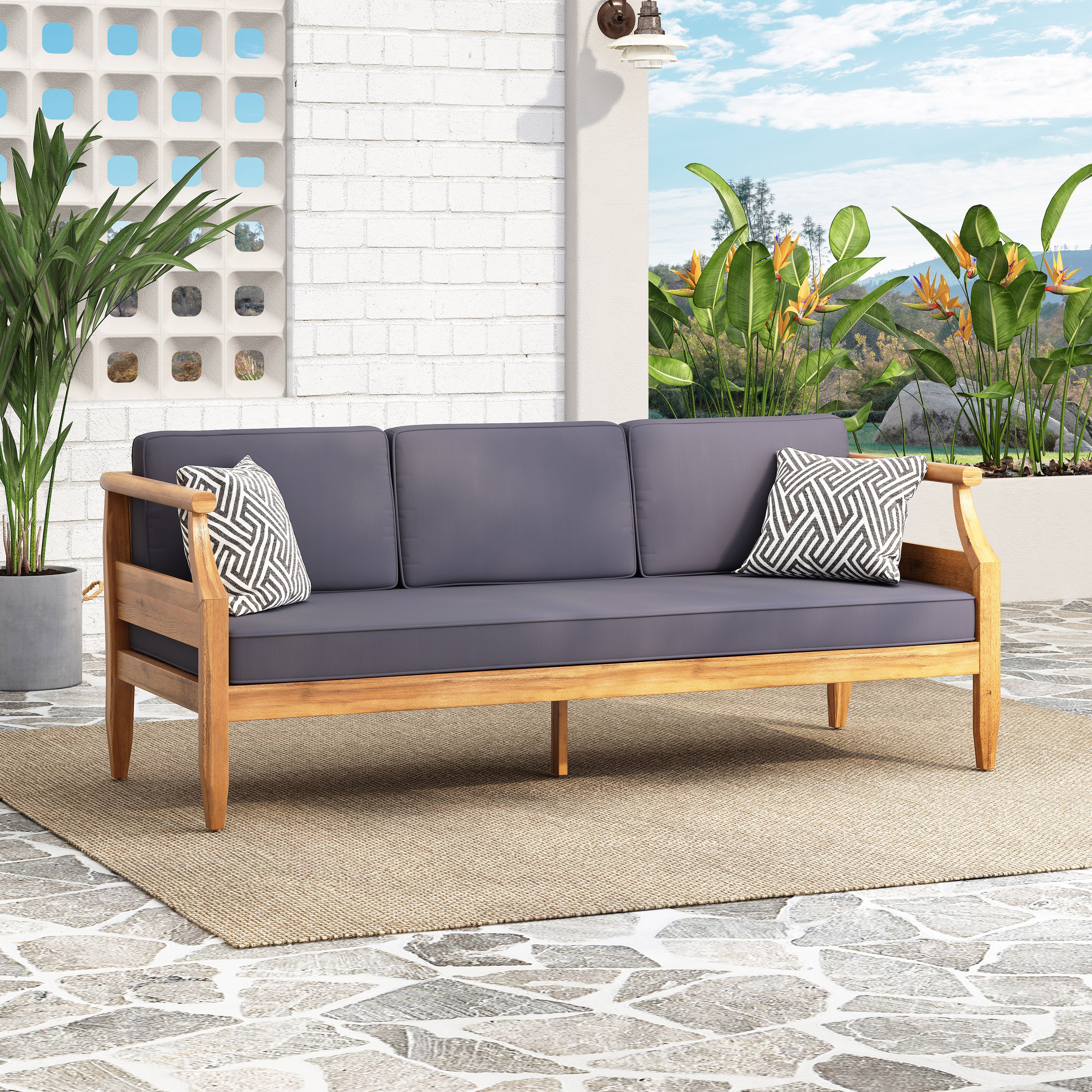Aston Outdoor Acacia Wood 3 Seater Sofa