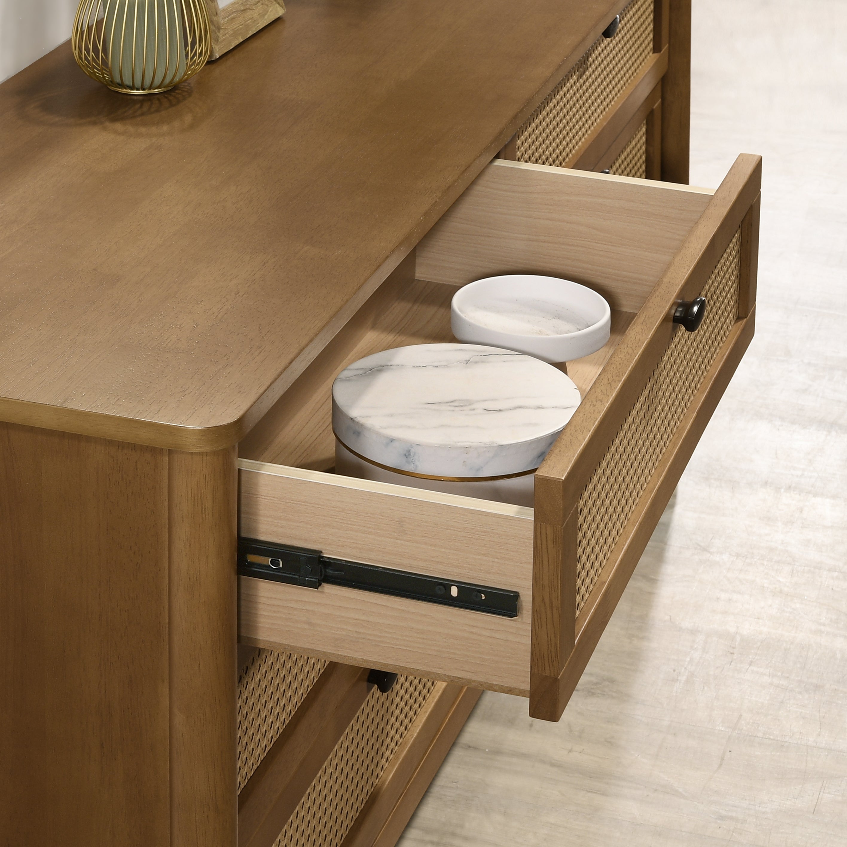 Vichy Wood and Rattan 4-Drawer Chest
