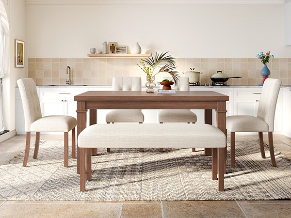 Franklin Modern 6-Piece Dining Set with 4 Upholstered Chairs & Bench
