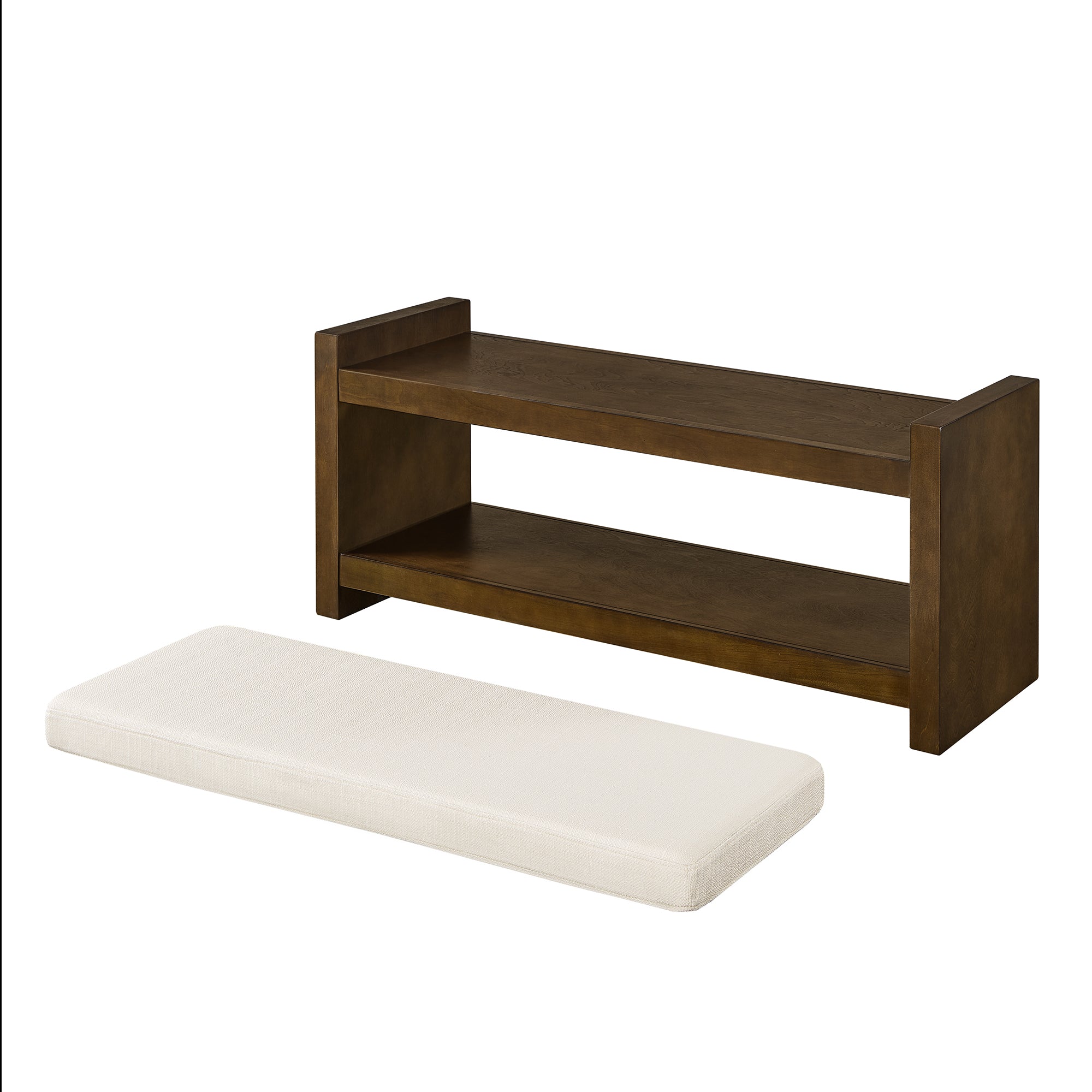Accent Bench with Lower Shelf Shoe Rack and Padded Seating