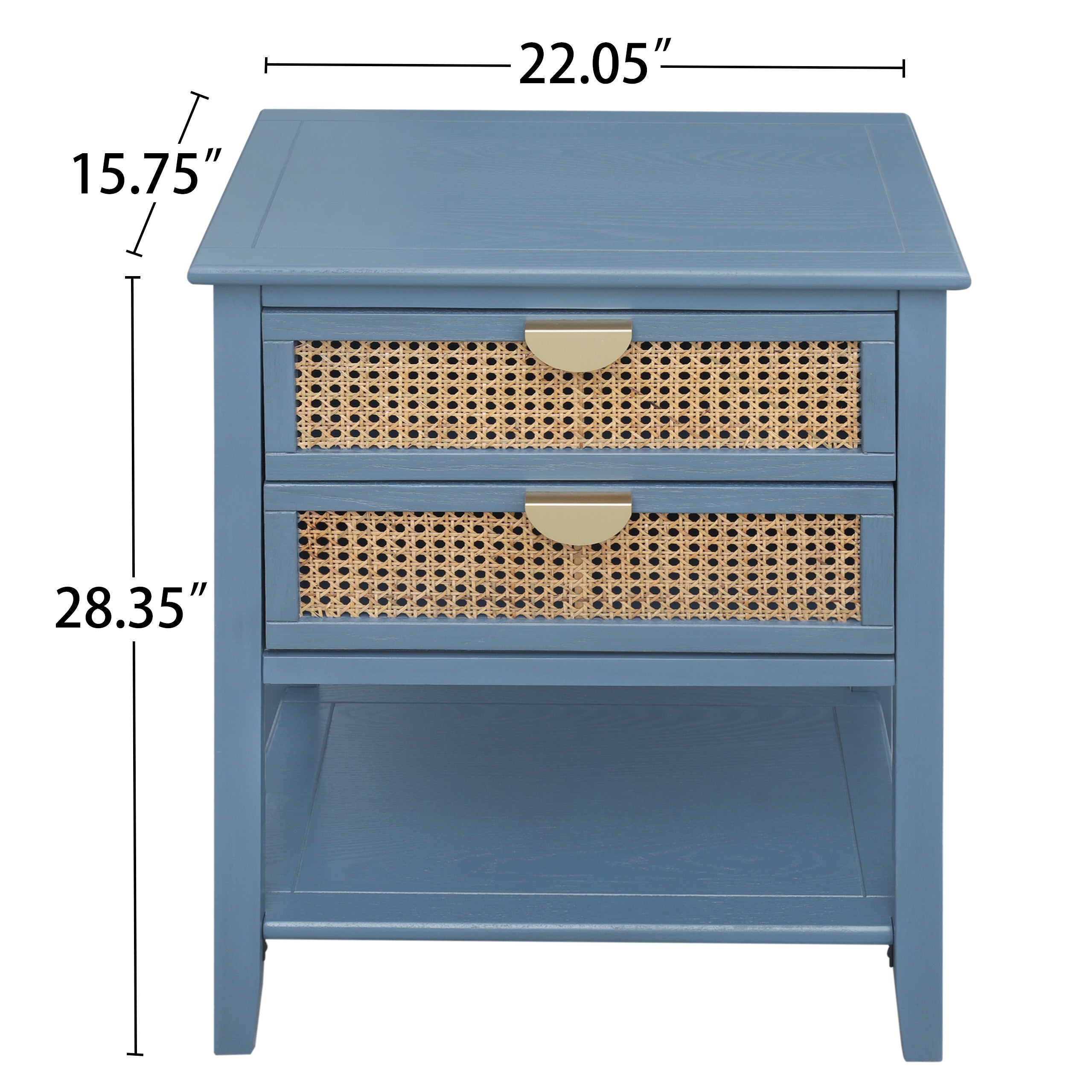 Side Table with 2 Rattan Drawers and Shelf