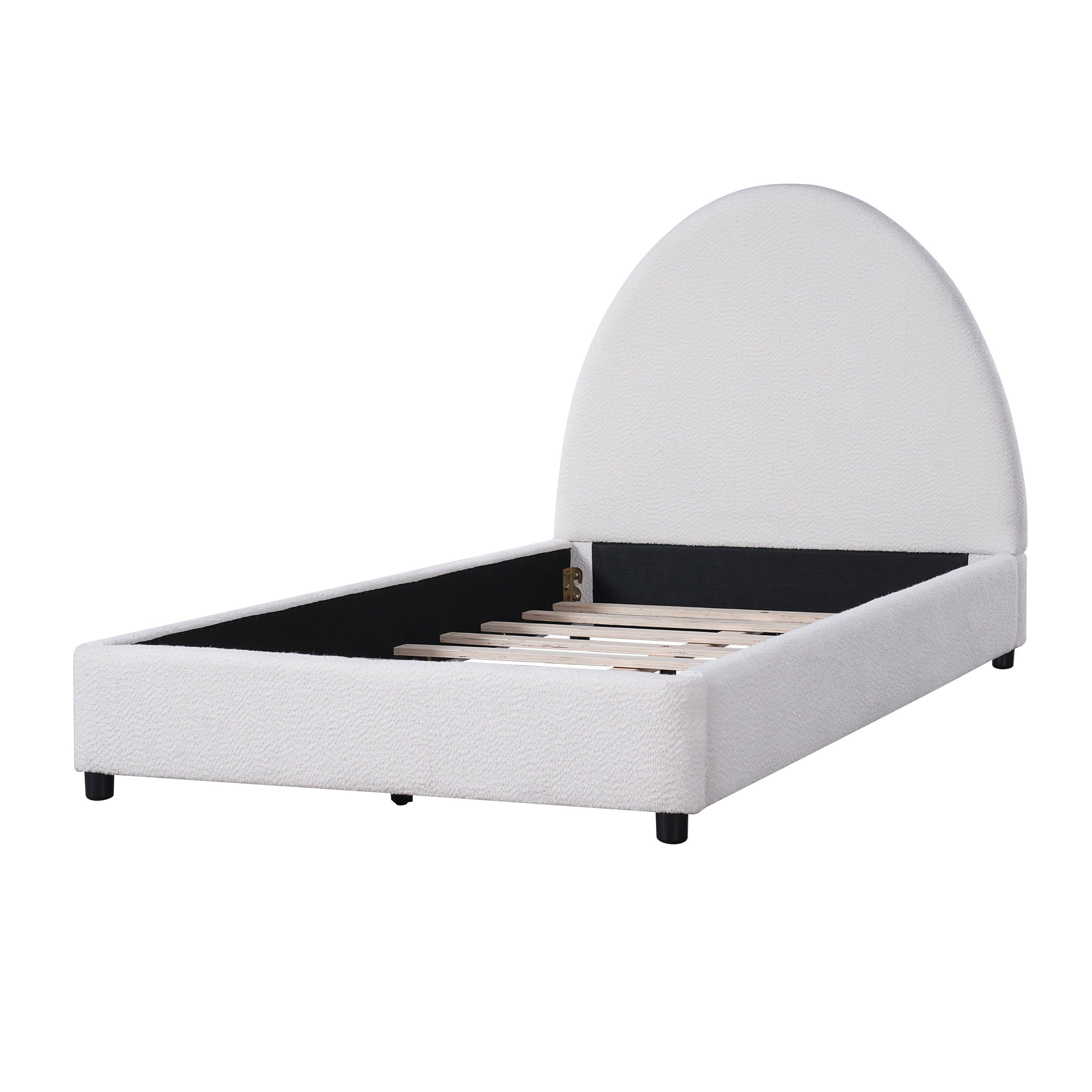 Bed Frame With Boucle Upholstered Round Curved Headboard