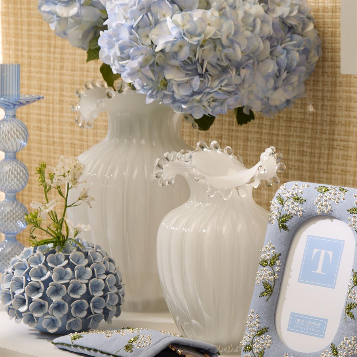 Glass Pearl White Vases, Set of 2