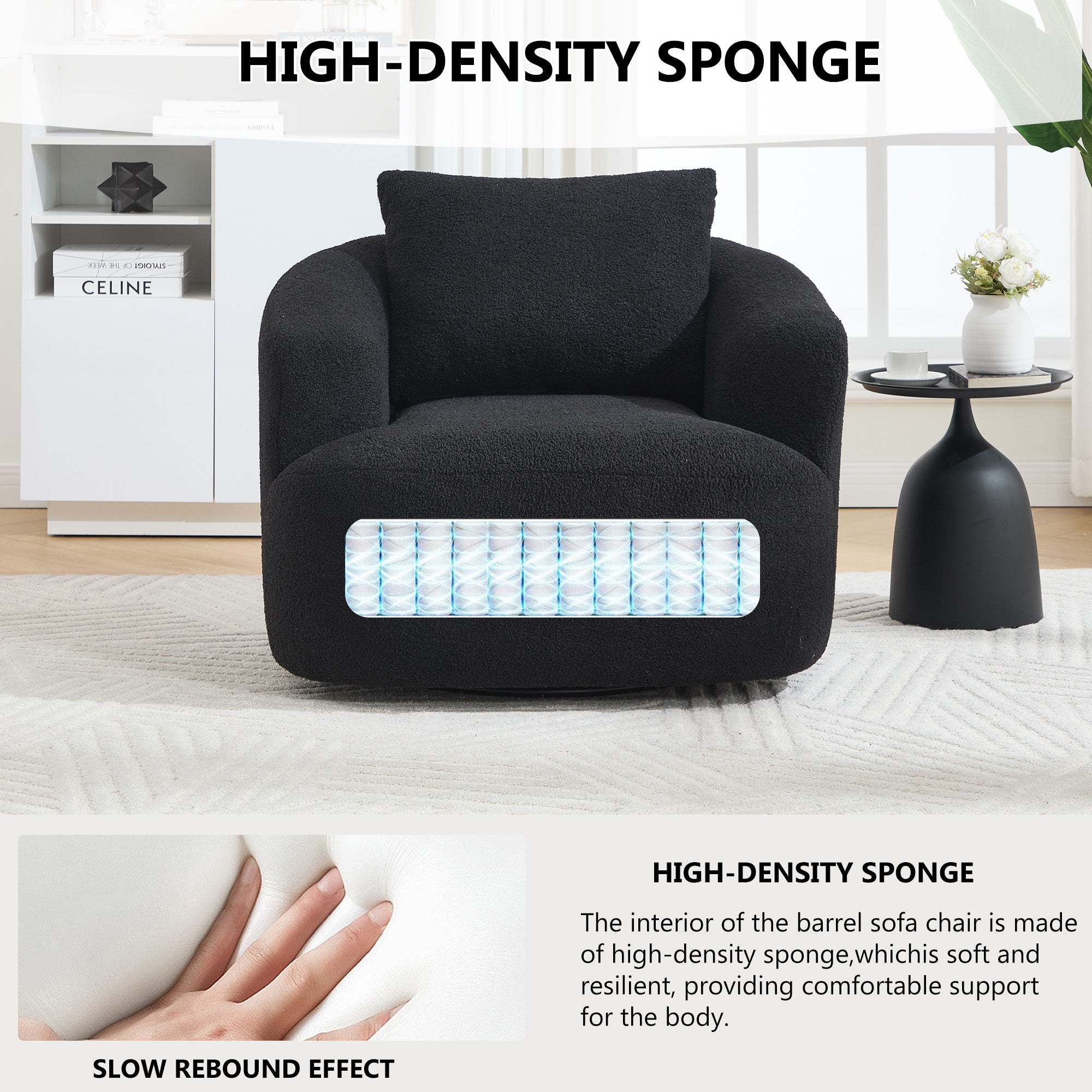 Teddy Fleece 360° Swivel Round Upholstered Comfy Accent Chair With Pillow