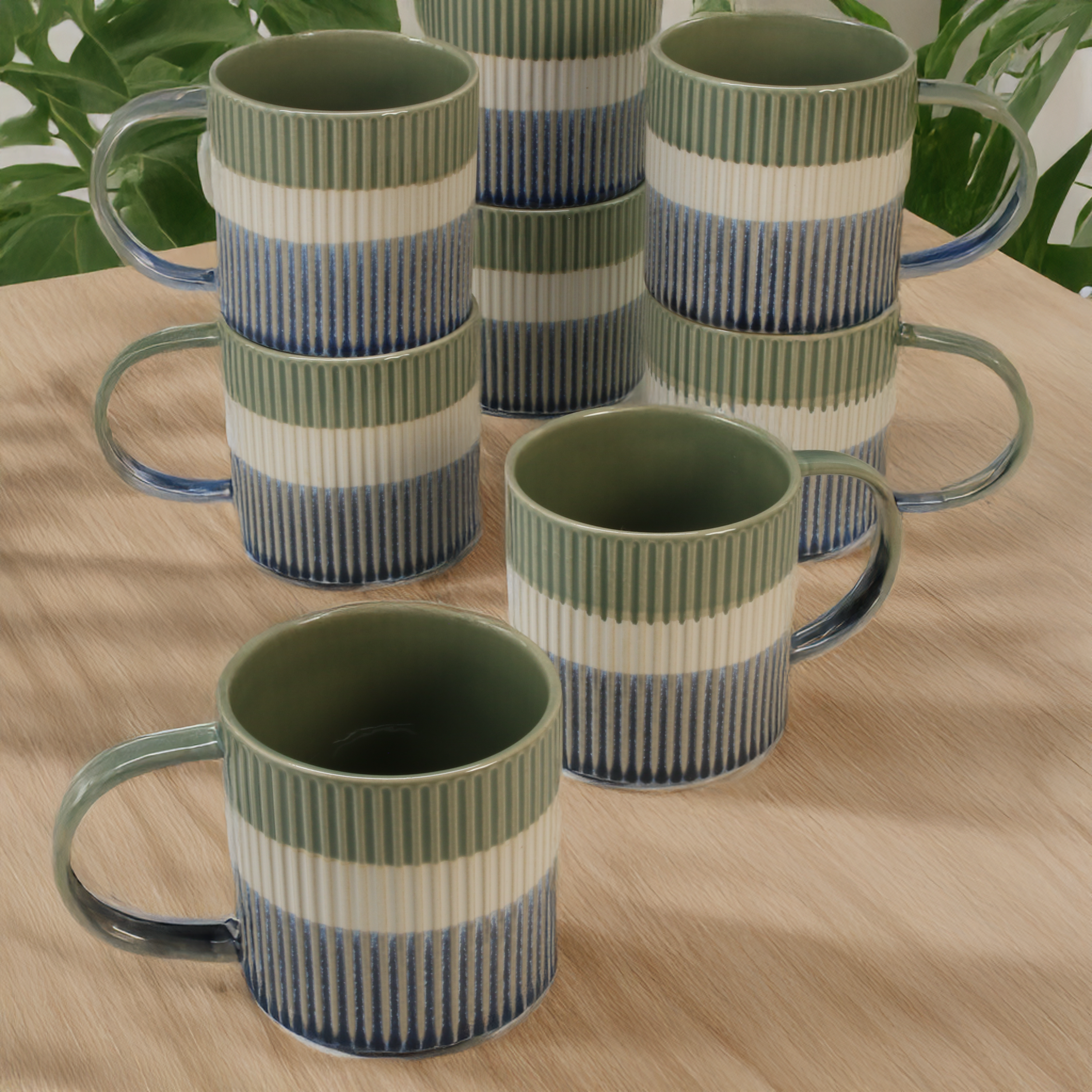 Tri-Color Mugs, 8-Piece Set