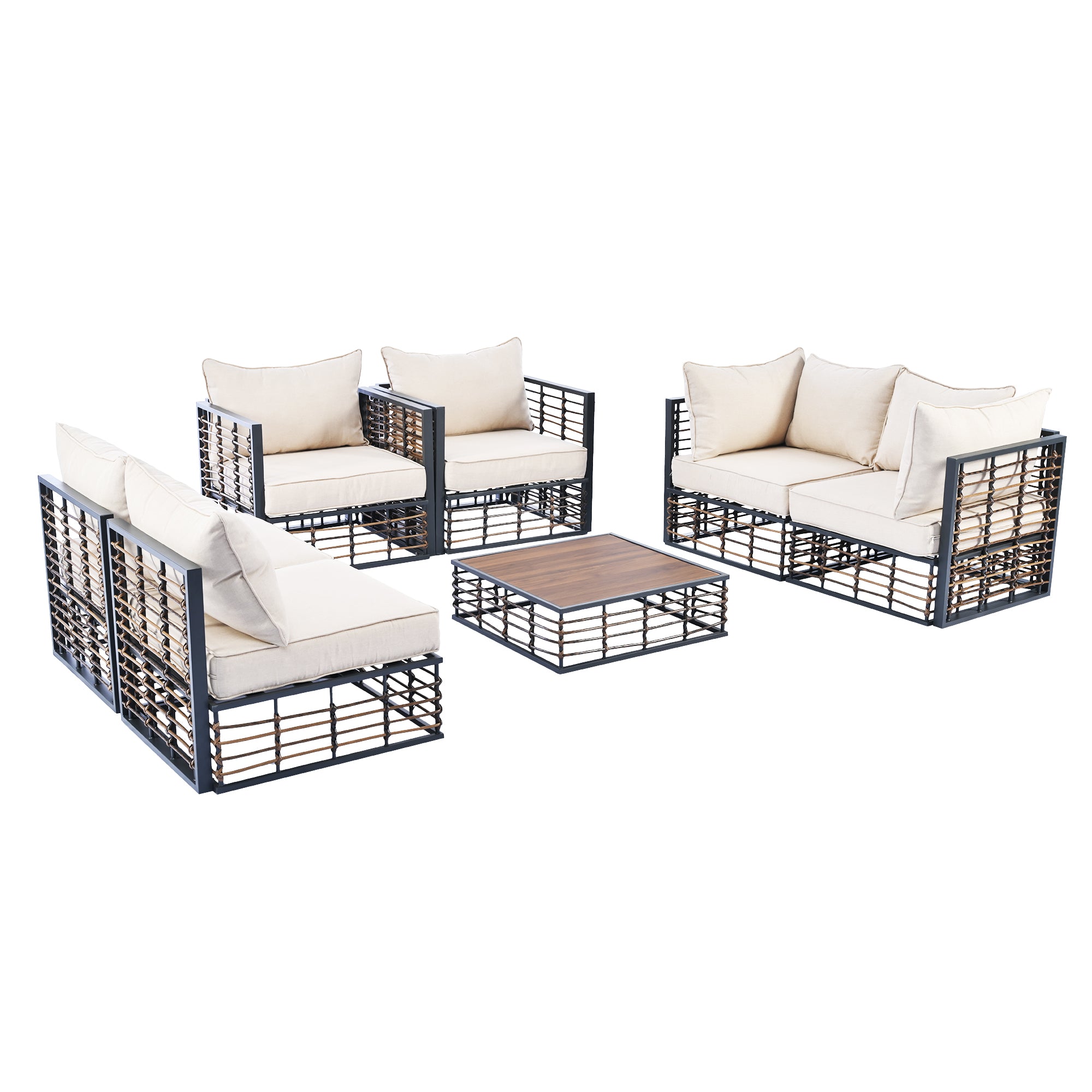TOPMAX Modern Minimalist 7-Piece Metal Patio Sectional Sofa Set, All-Weather Garden Conversational Furniture Set with Thick Cushions and Coffee Table for Indoor Outdoor, Dark Grey