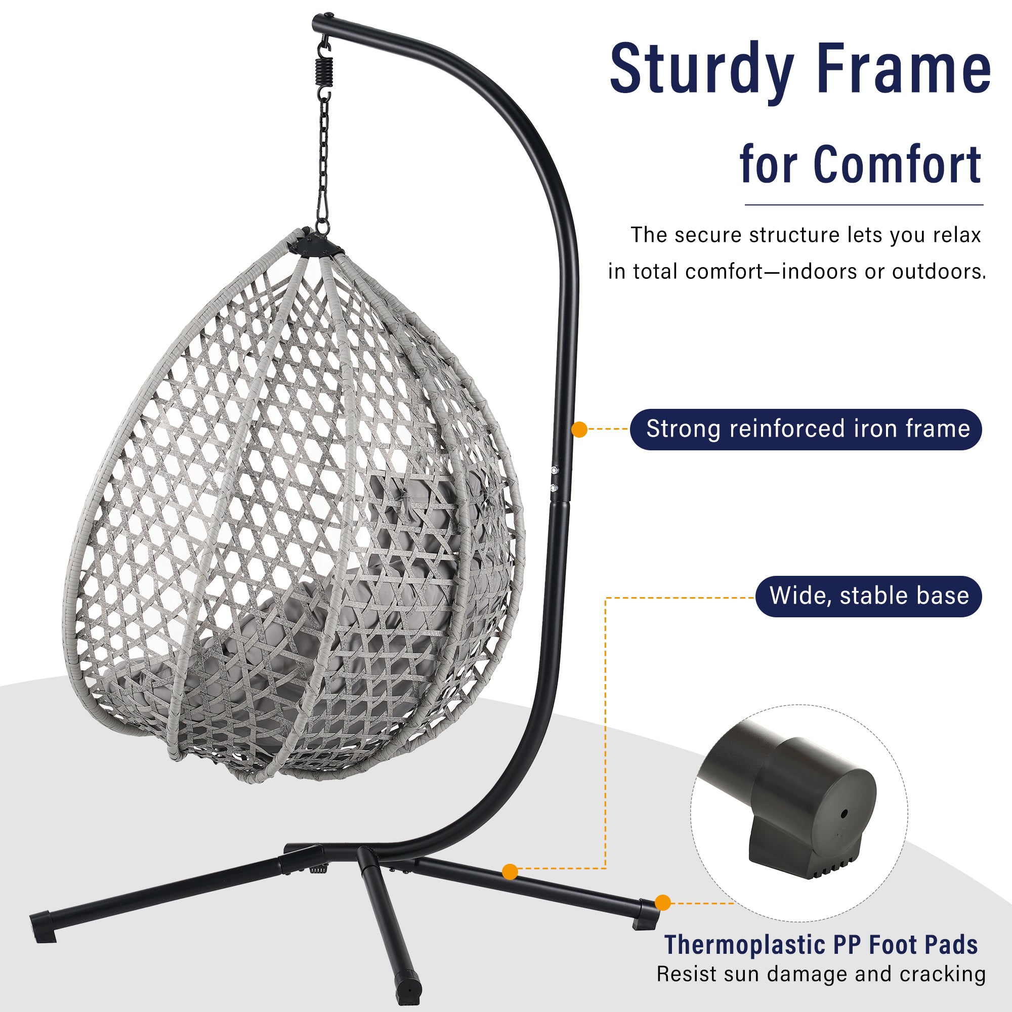 Hanging Swinging Egg Chair with Rattan Weaving, Base Included