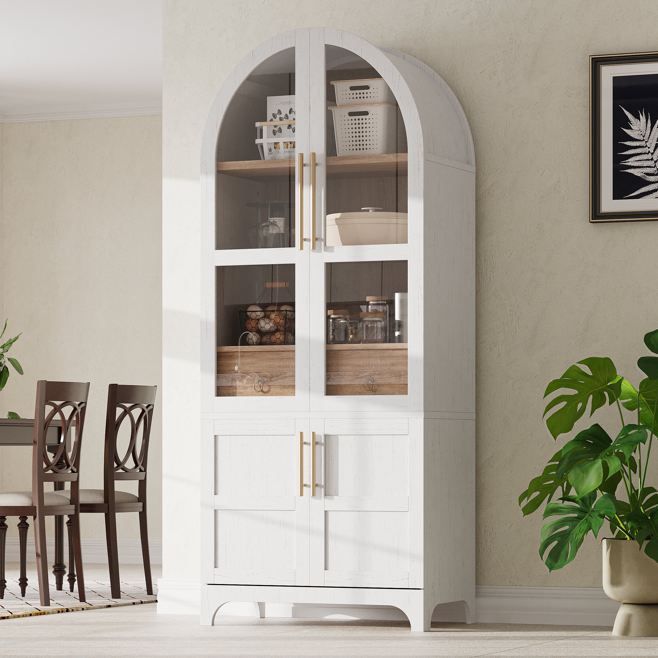 Farmhouse Kitchen Storage Cabinet with Open & Adjustable Shelves