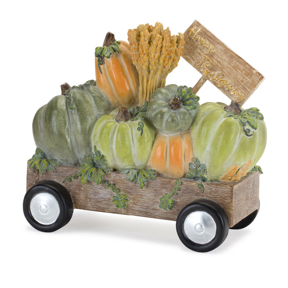 Happy Thanksgiving Wagon and Pumpkin Figurine 8.5"