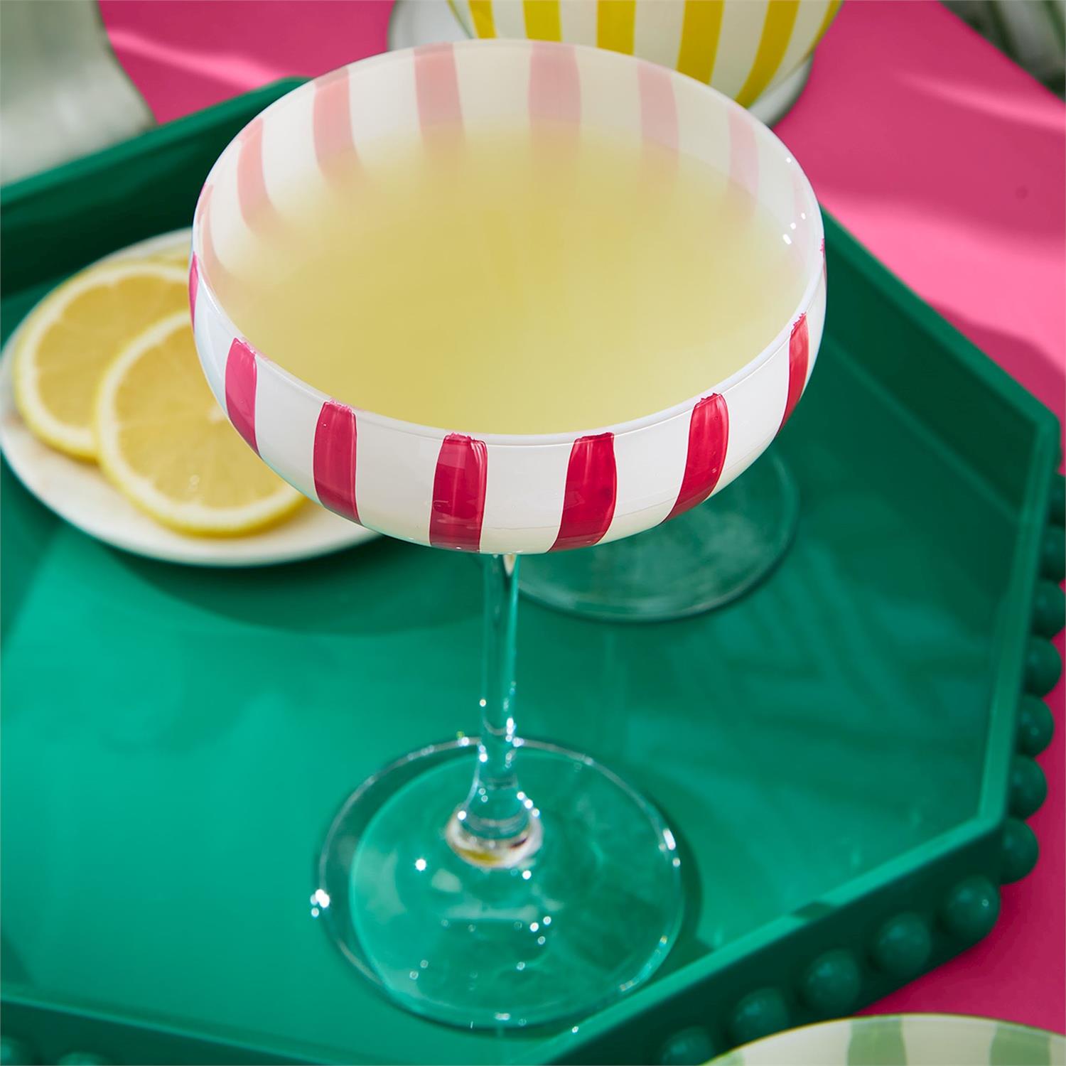 Stripe Hand-Painted Coupe Glass Incl 4 Colors, Set of 4