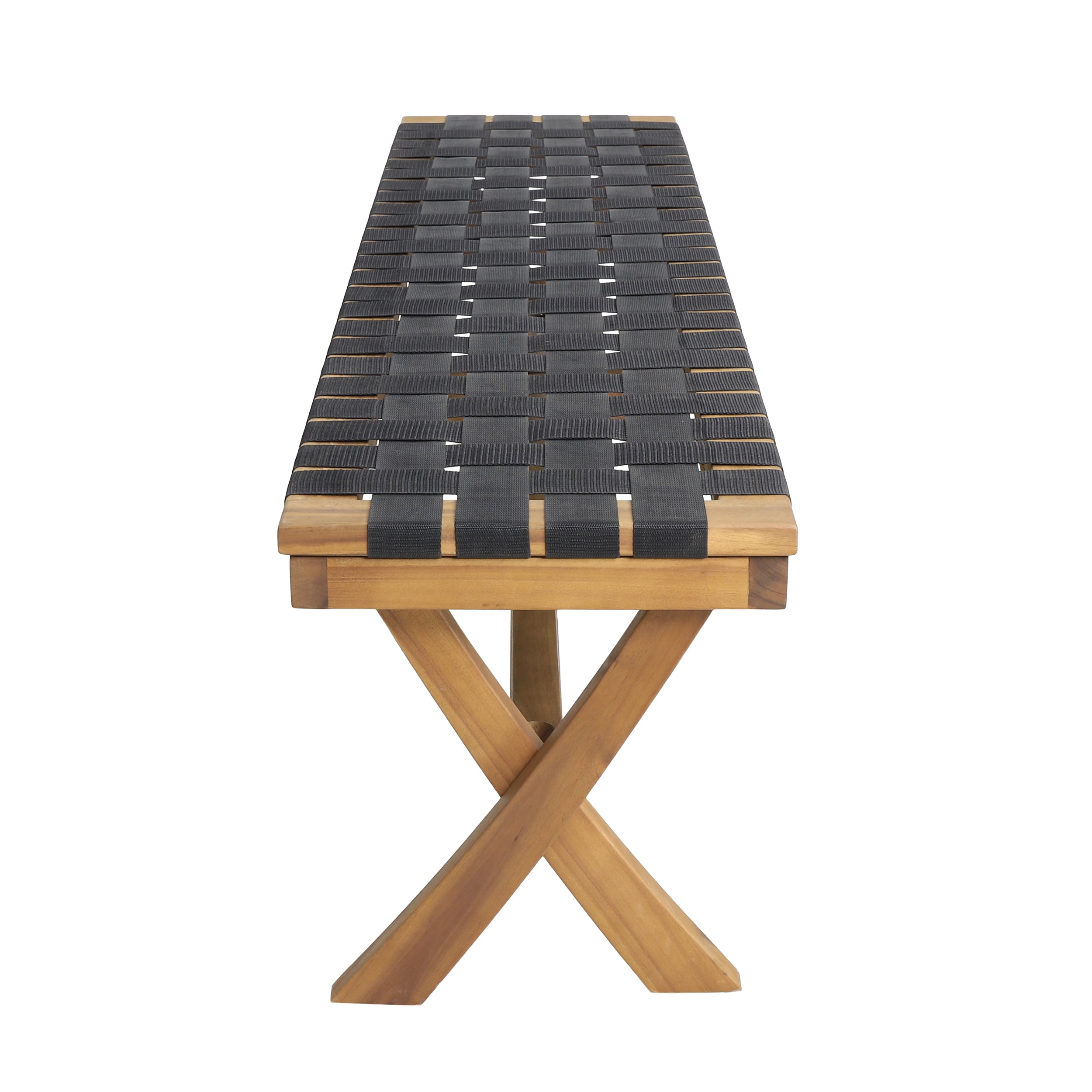 Outdoor Bench with Rope Weave Seat and X-Cross Base