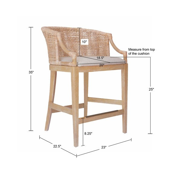 Broadenx 25" Counter Stool with Rattan Rounded Back and Recessed Arms